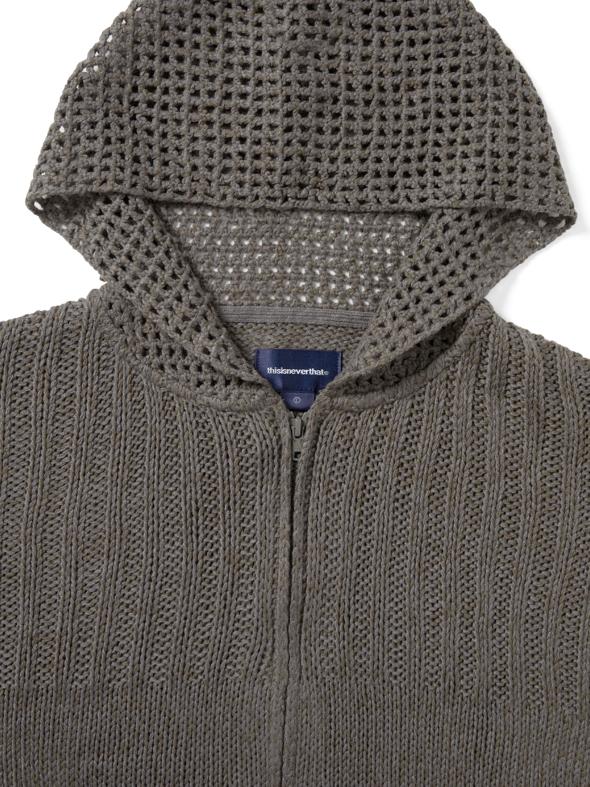 thisisneverthat - Crochet Knit Zip Up Hoodie Light (Grey) product image 2 | TRAB K-Fashion Australia