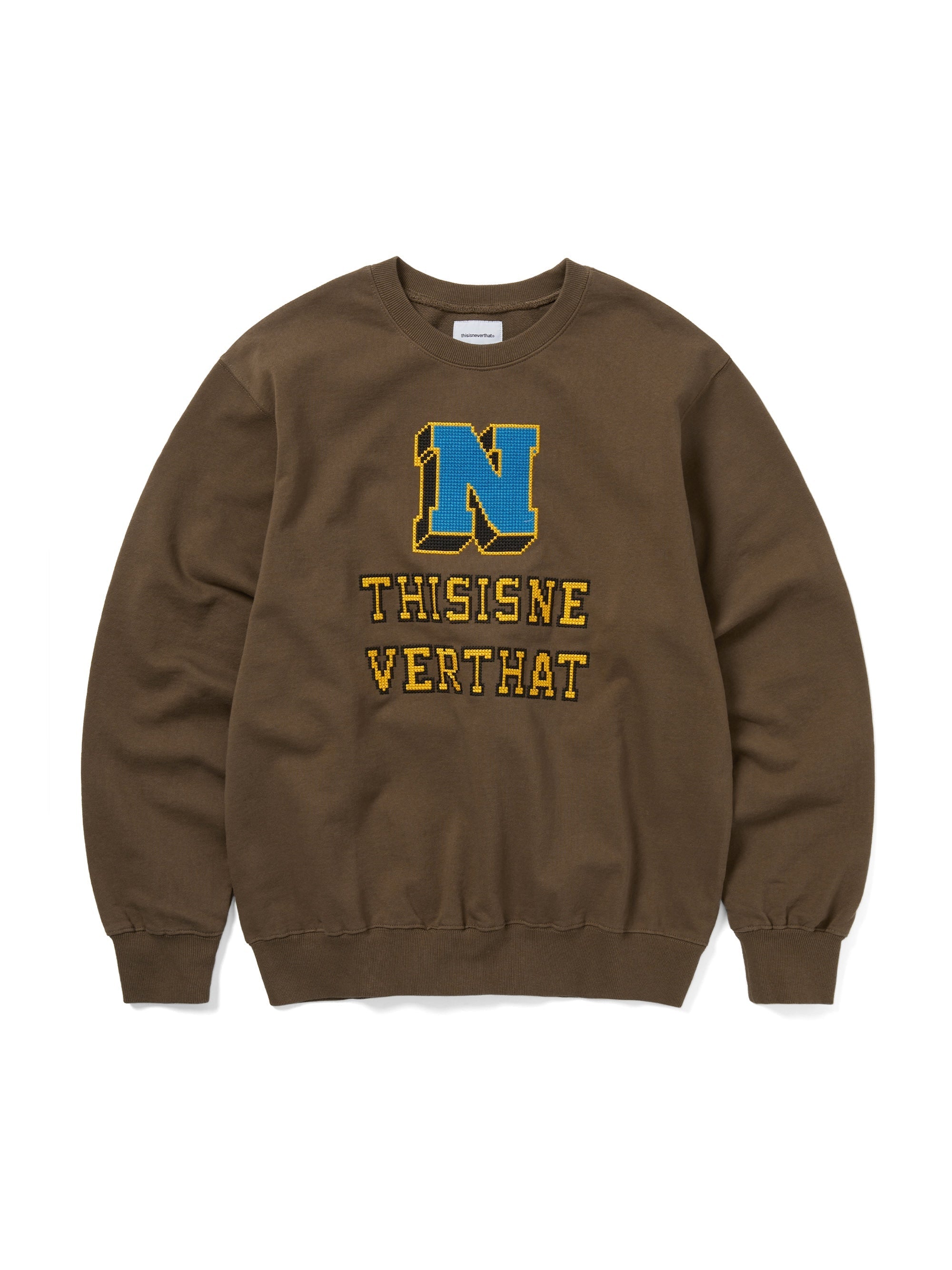 thisisneverthat - Cross Stitched Crewneck (Brown) product image 1 | TRAB K-Fashion Australia