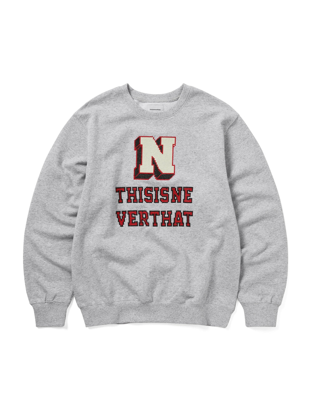thisisneverthat - Cross Stitched Crewneck (Heather Grey) product image 1 | TRAB K-Fashion Australia