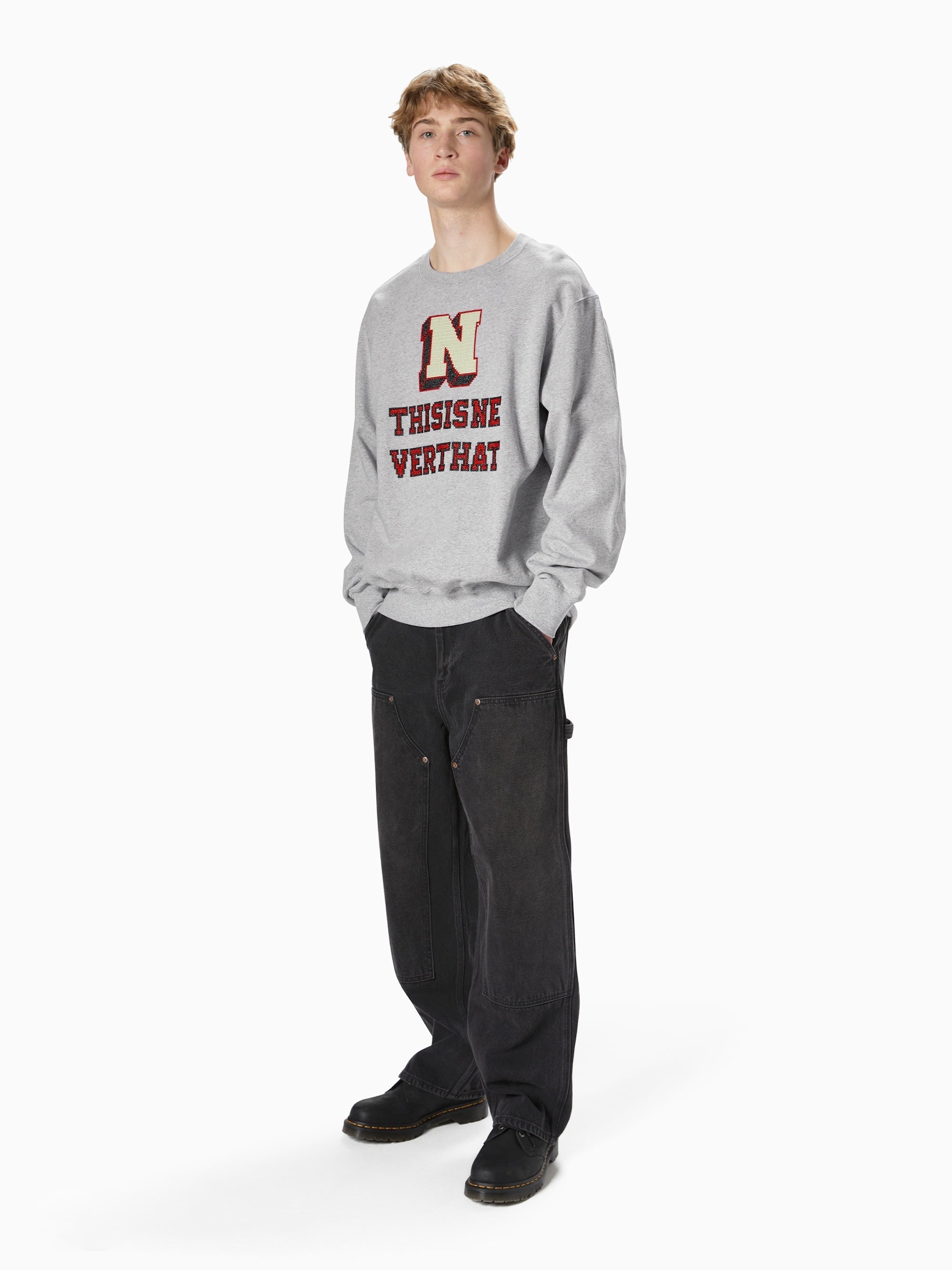 thisisneverthat - Cross Stitched Crewneck (Heather Grey) product image 4 | TRAB K-Fashion Australia