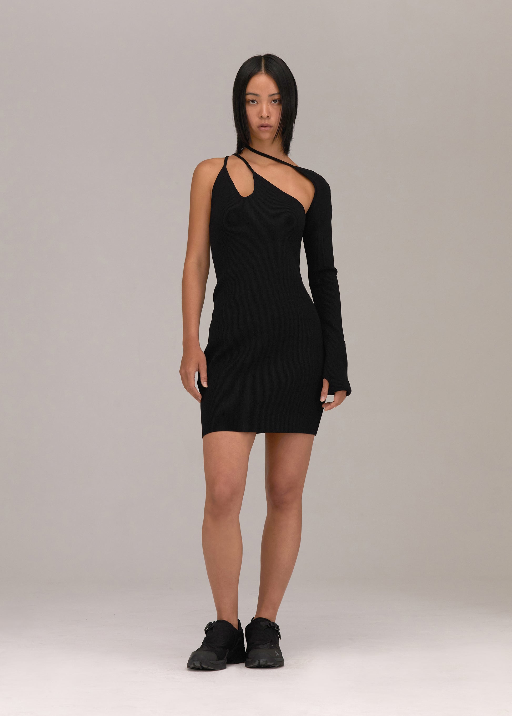 Hyein Seo - Knit Mini Dress w/ Sleeve (Black) product image 1 | TRAB K-Fashion Australia