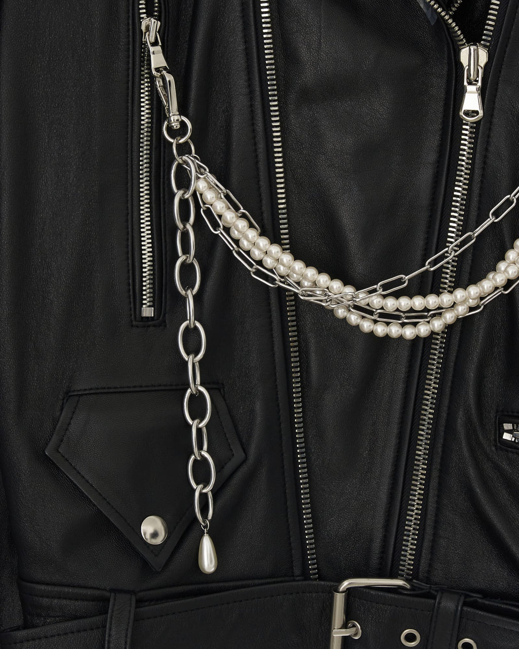 Kimhe Kim - Detachable Pearl Chain Leather Jacket (Black) product image 8 | TRAB K-Fashion Australia