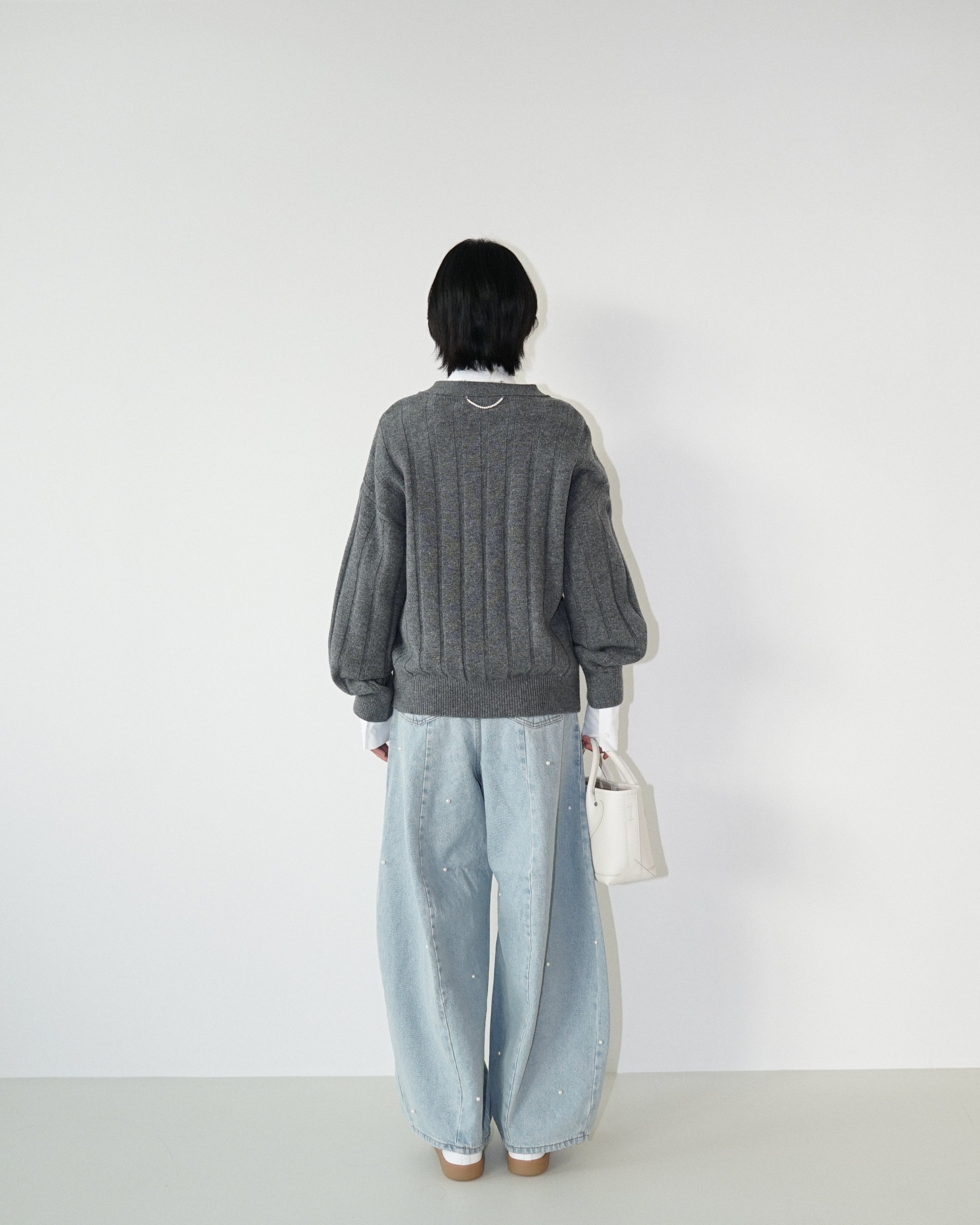 Kimhe Kim - Heart Patch V-Neck Cardigan (Melange Dark Grey) product image 4 | TRAB K-Fashion Australia