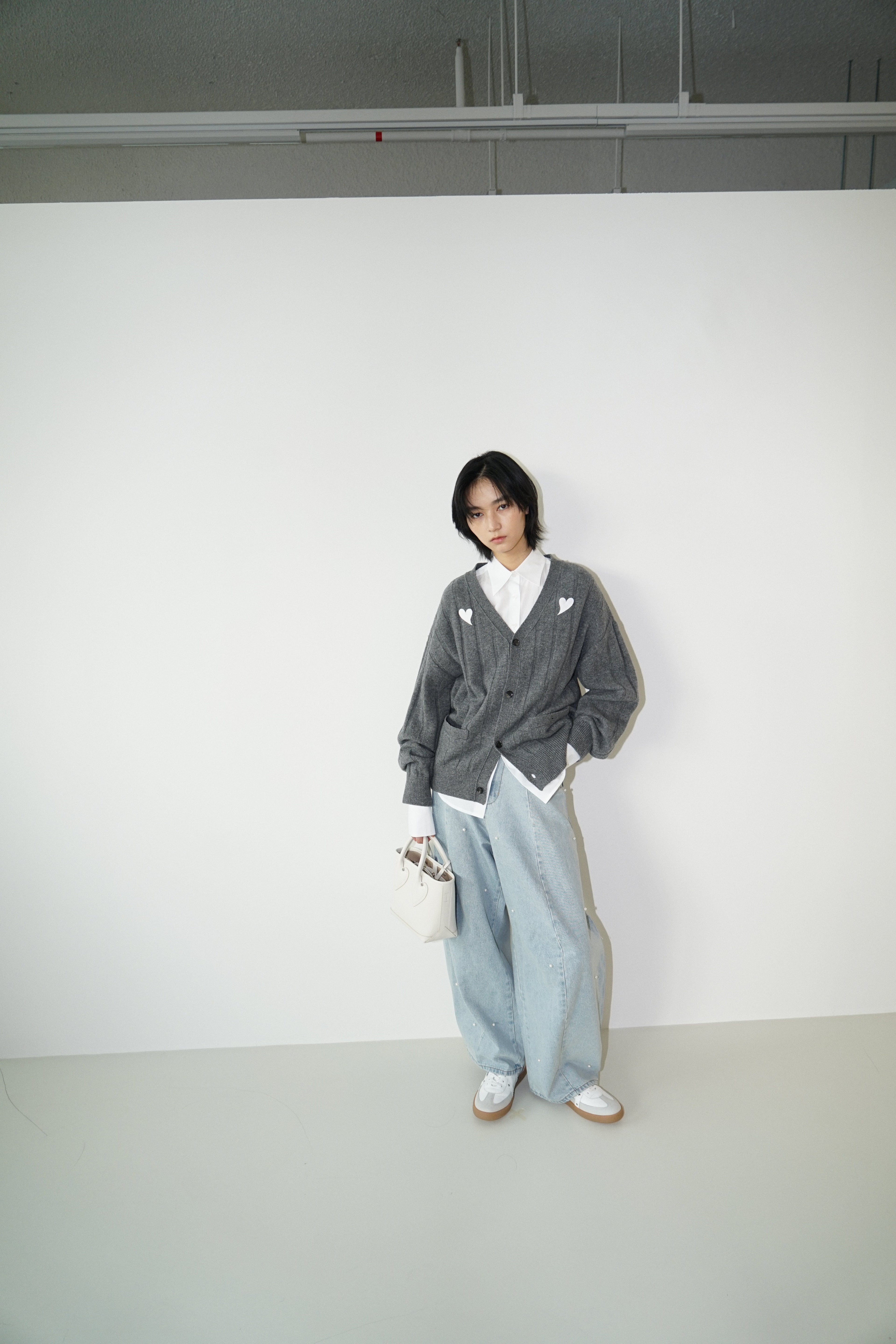 Kimhe Kim - Heart Patch V-Neck Cardigan (Melange Dark Grey) product image 5 | TRAB K-Fashion Australia