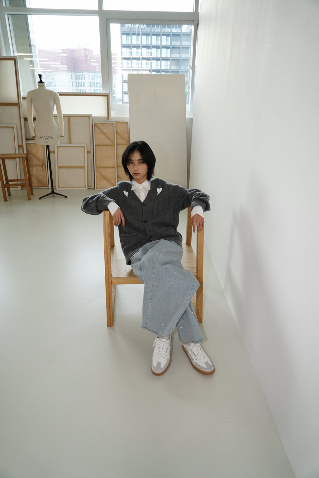Kimhe Kim - Heart Patch V-Neck Cardigan (Melange Dark Grey) product image 8 | TRAB K-Fashion Australia