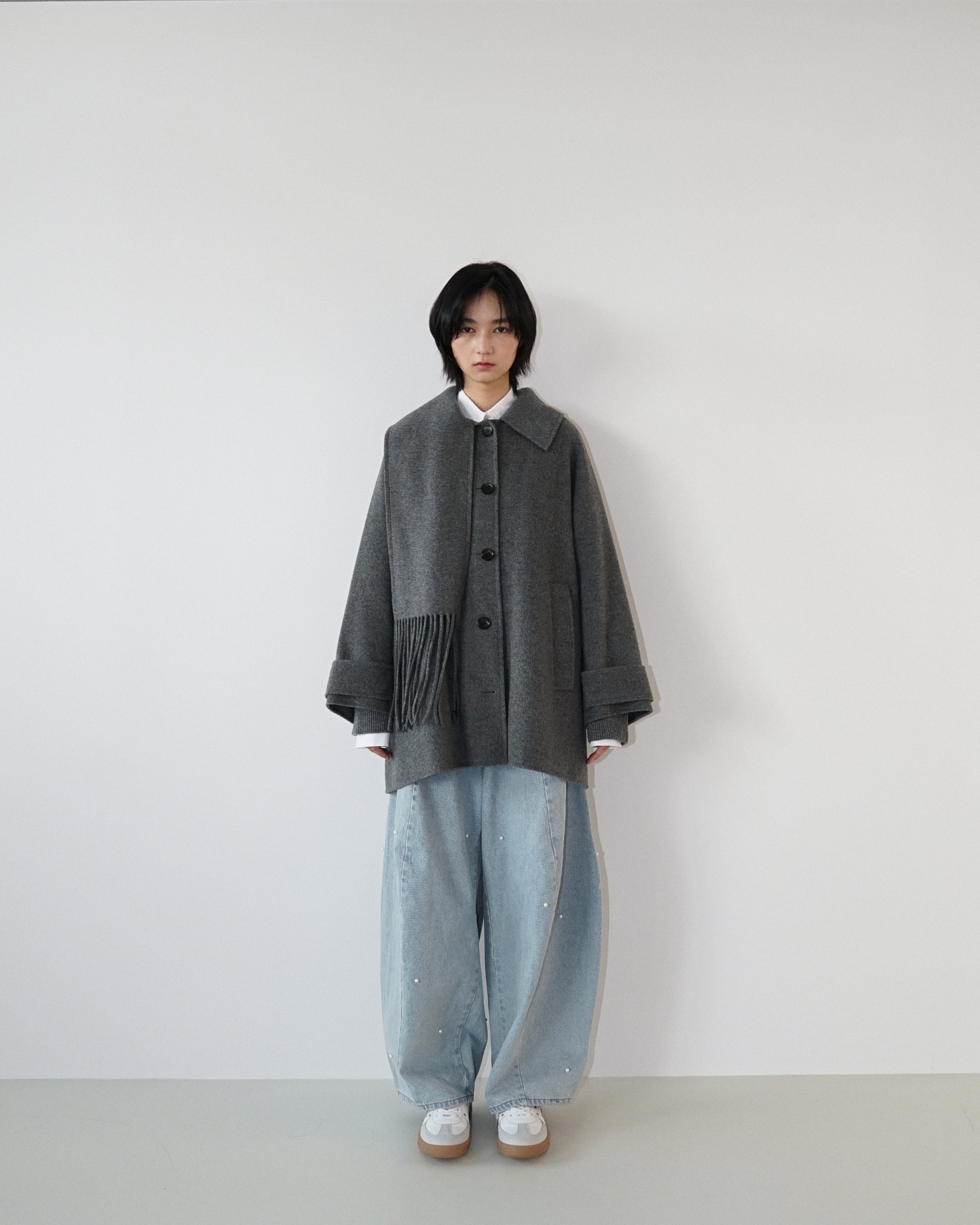 Kimhe Kim - Scarf Detail Half Coat (Charcoal) product image 1 | TRAB K-Fashion Australia