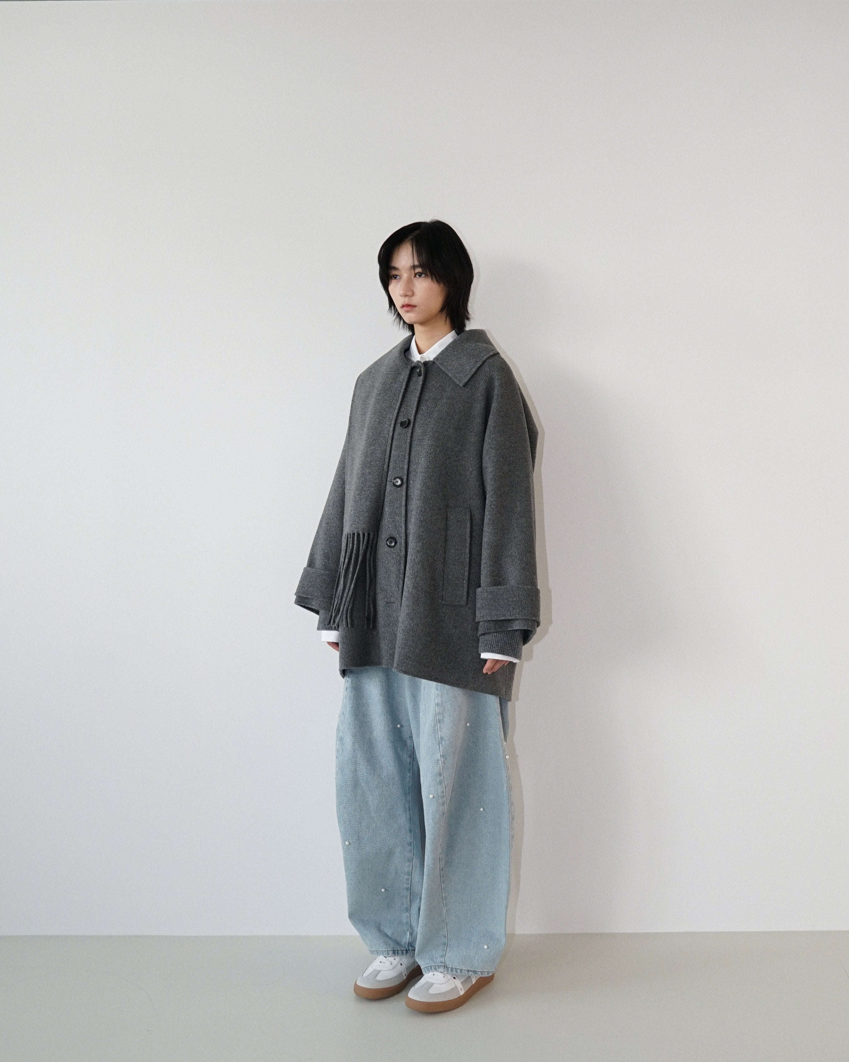Kimhe Kim - Scarf Detail Half Coat (Charcoal) product image 5 | TRAB K-Fashion Australia