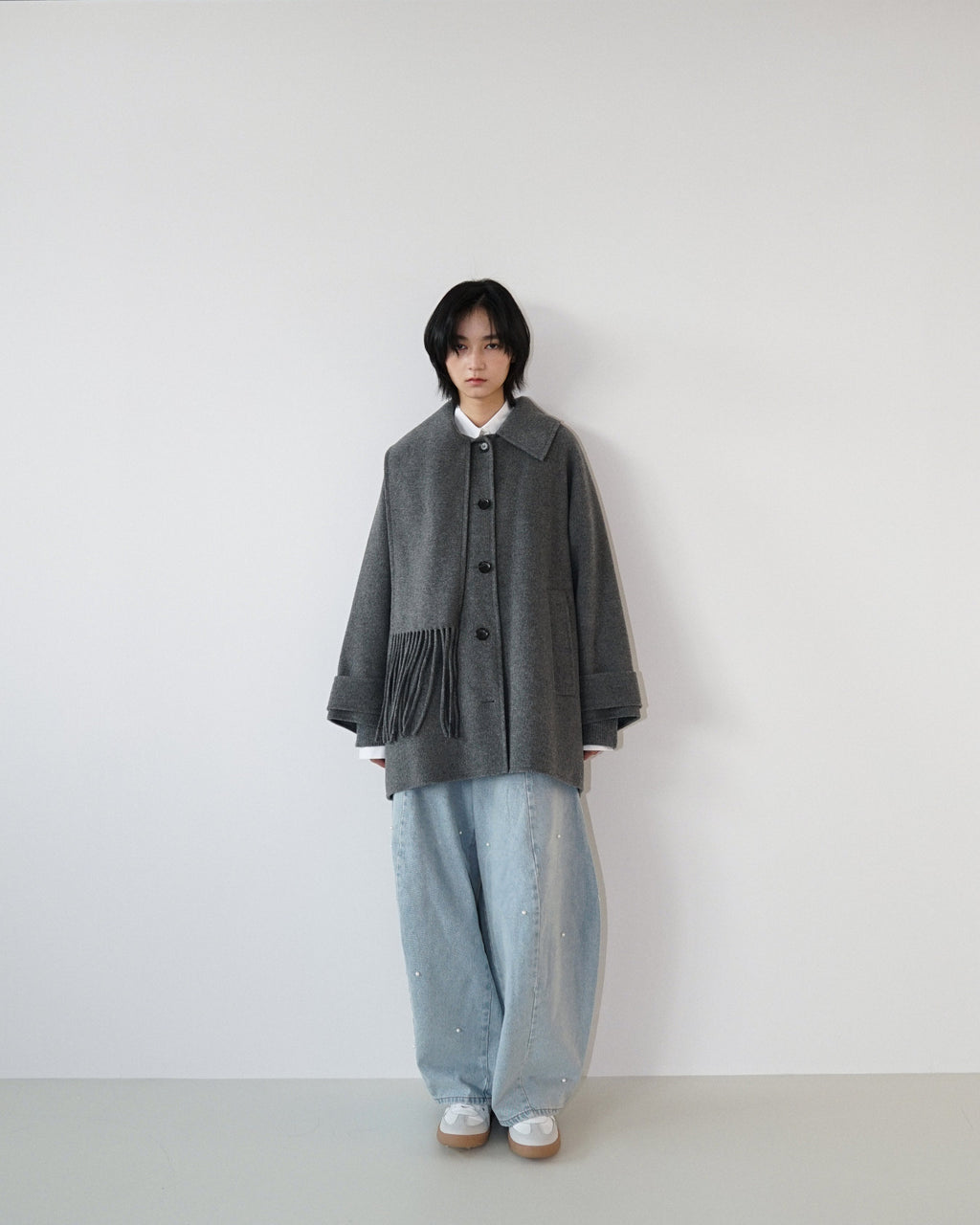 Kimhe Kim - Scarf Detail Half Coat (Charcoal) product image 2 | TRAB K-Fashion Australia