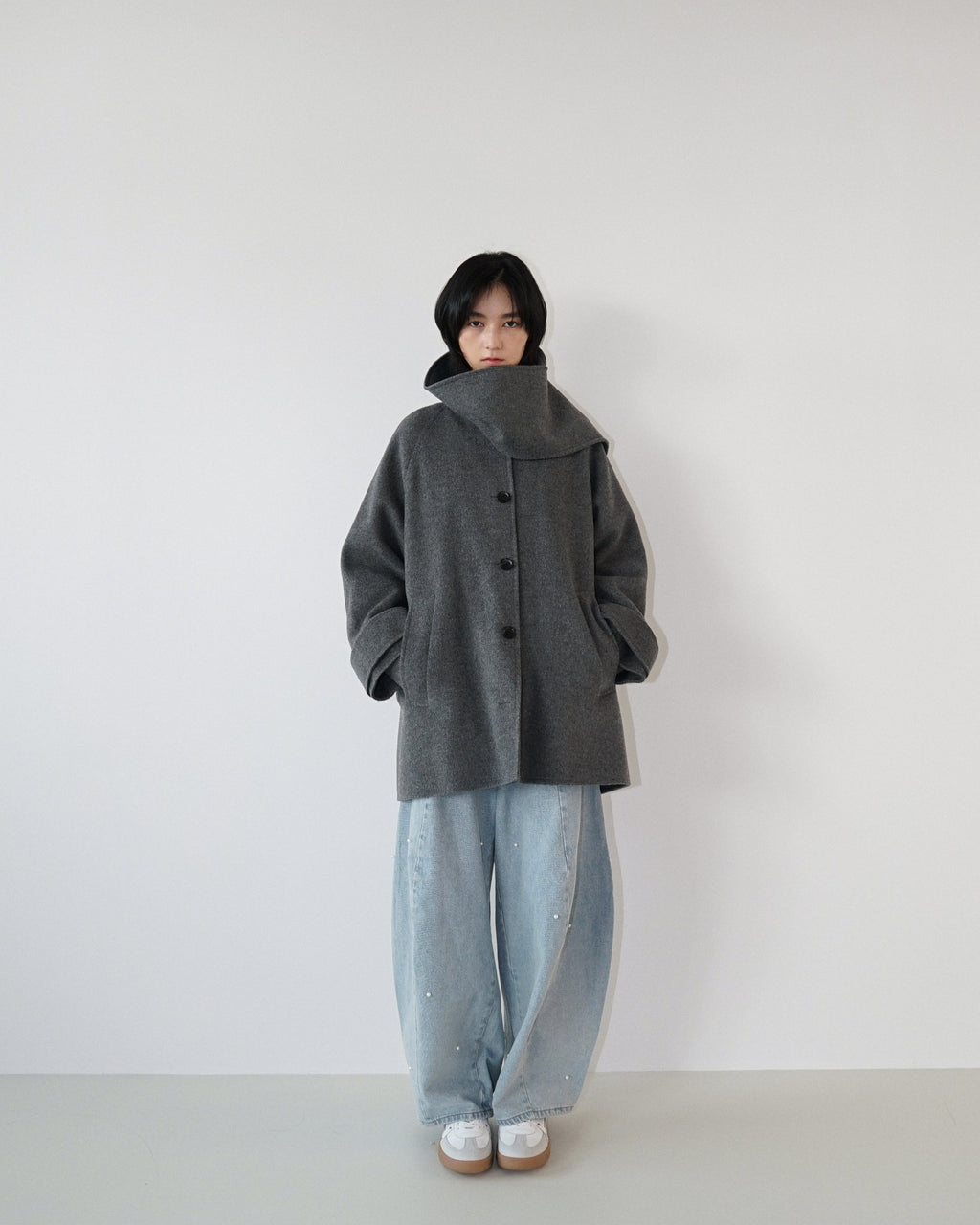 Kimhe Kim - Scarf Detail Half Coat (Charcoal) product image 3 | TRAB K-Fashion Australia
