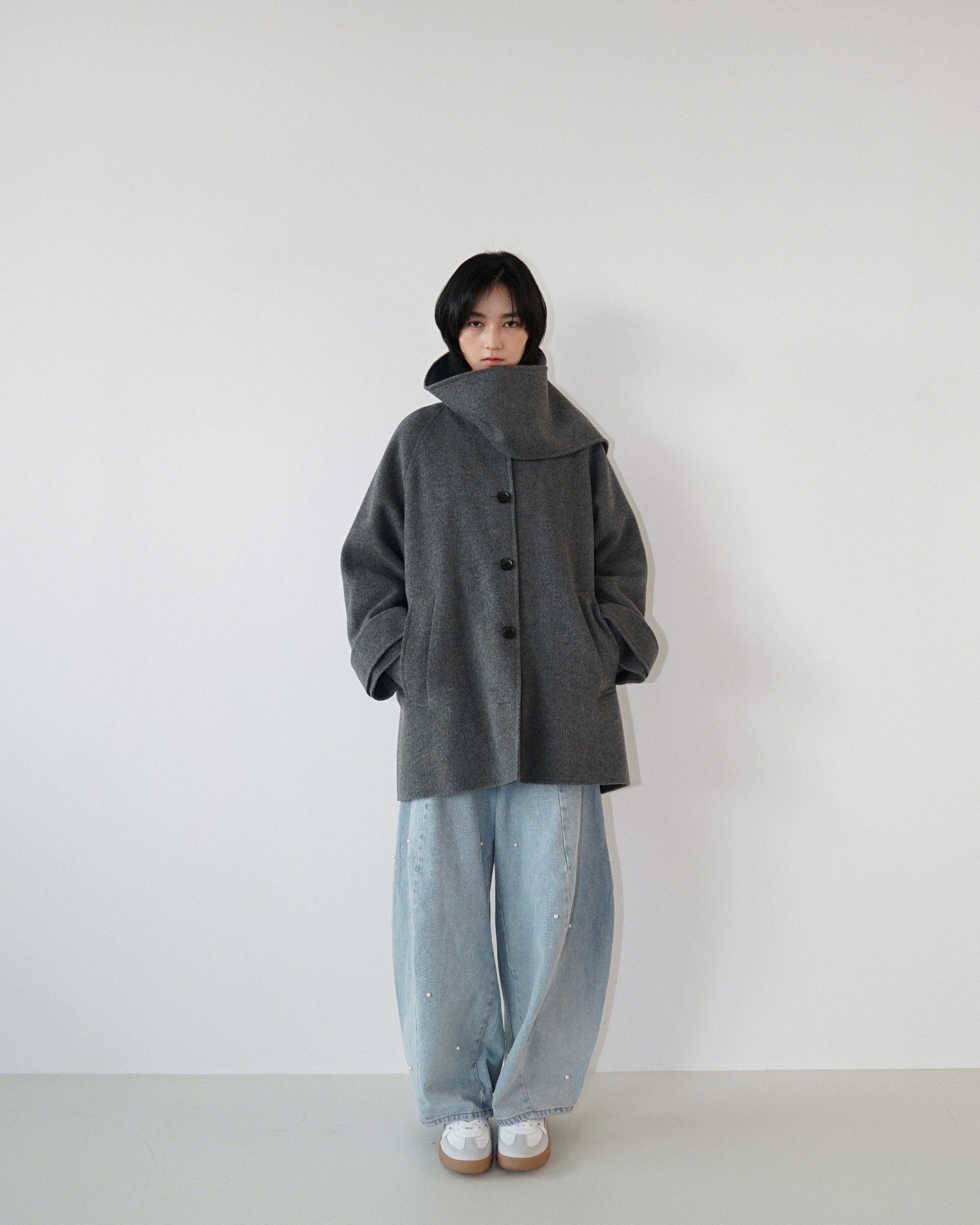 Kimhe Kim - Scarf Detail Half Coat (Charcoal) product image 3 | TRAB K-Fashion Australia