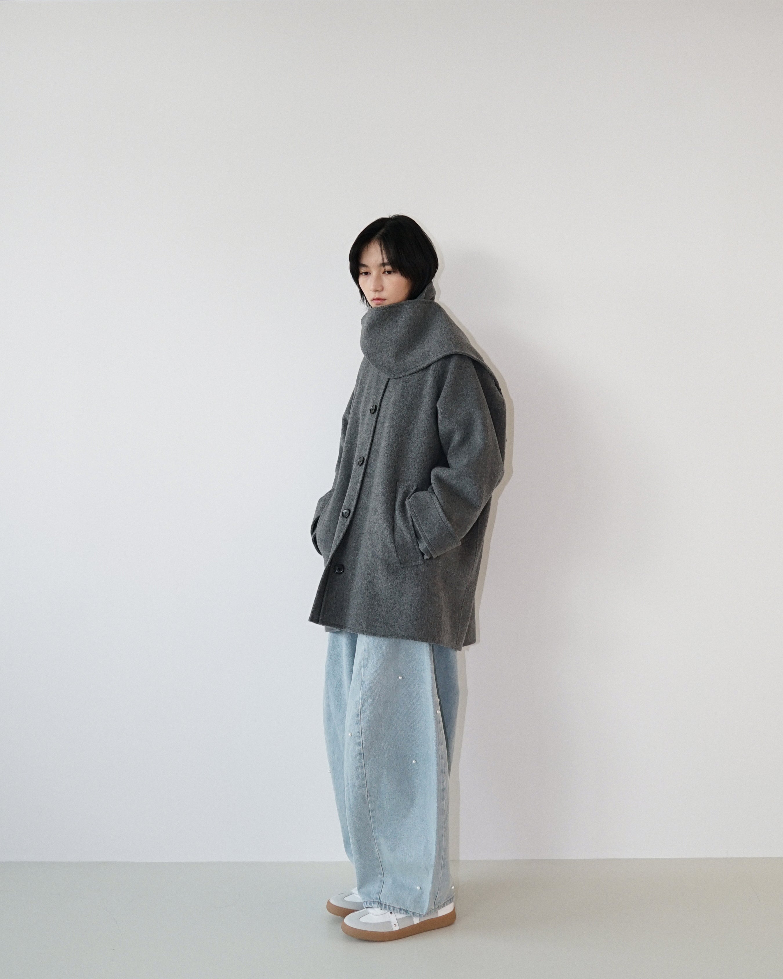 Kimhe Kim - Scarf Detail Half Coat (Charcoal) product image 4 | TRAB K-Fashion Australia