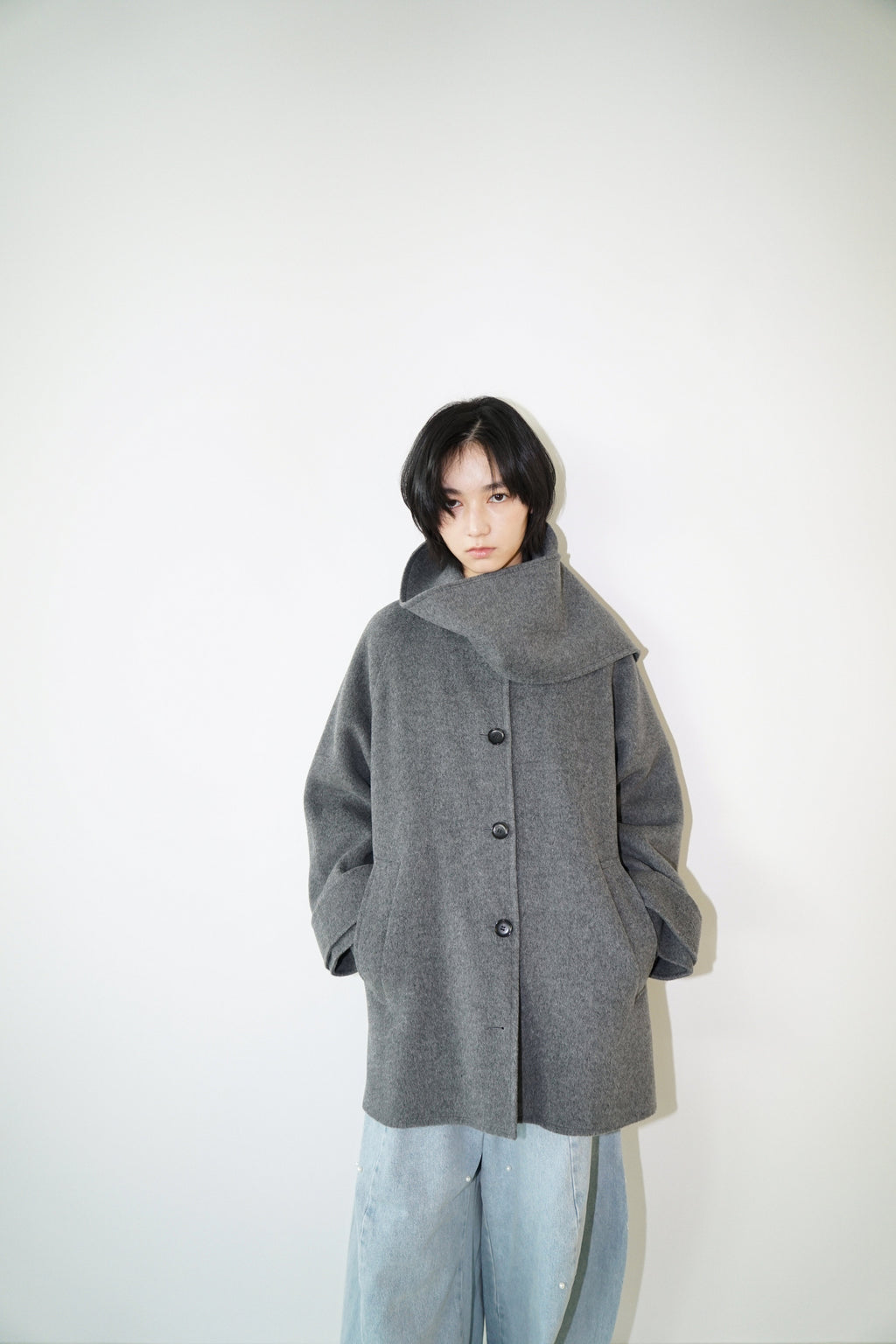 Kimhe Kim - Scarf Detail Half Coat (Charcoal) product image 8 | TRAB K-Fashion Australia