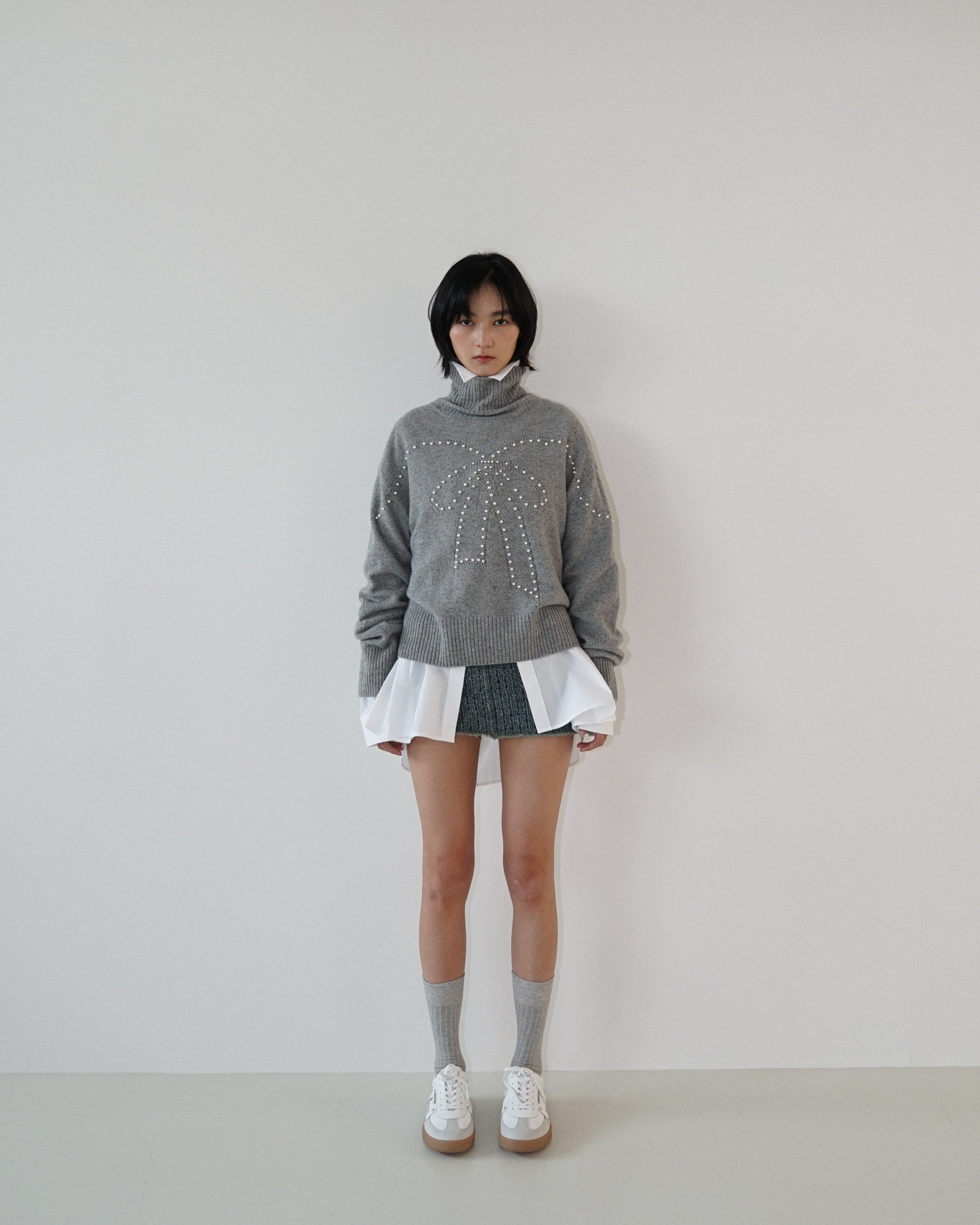 Kimhe Kim - Pearl Embellished Pointelle Sweater (Grey) product image 1 | TRAB K-Fashion Australia