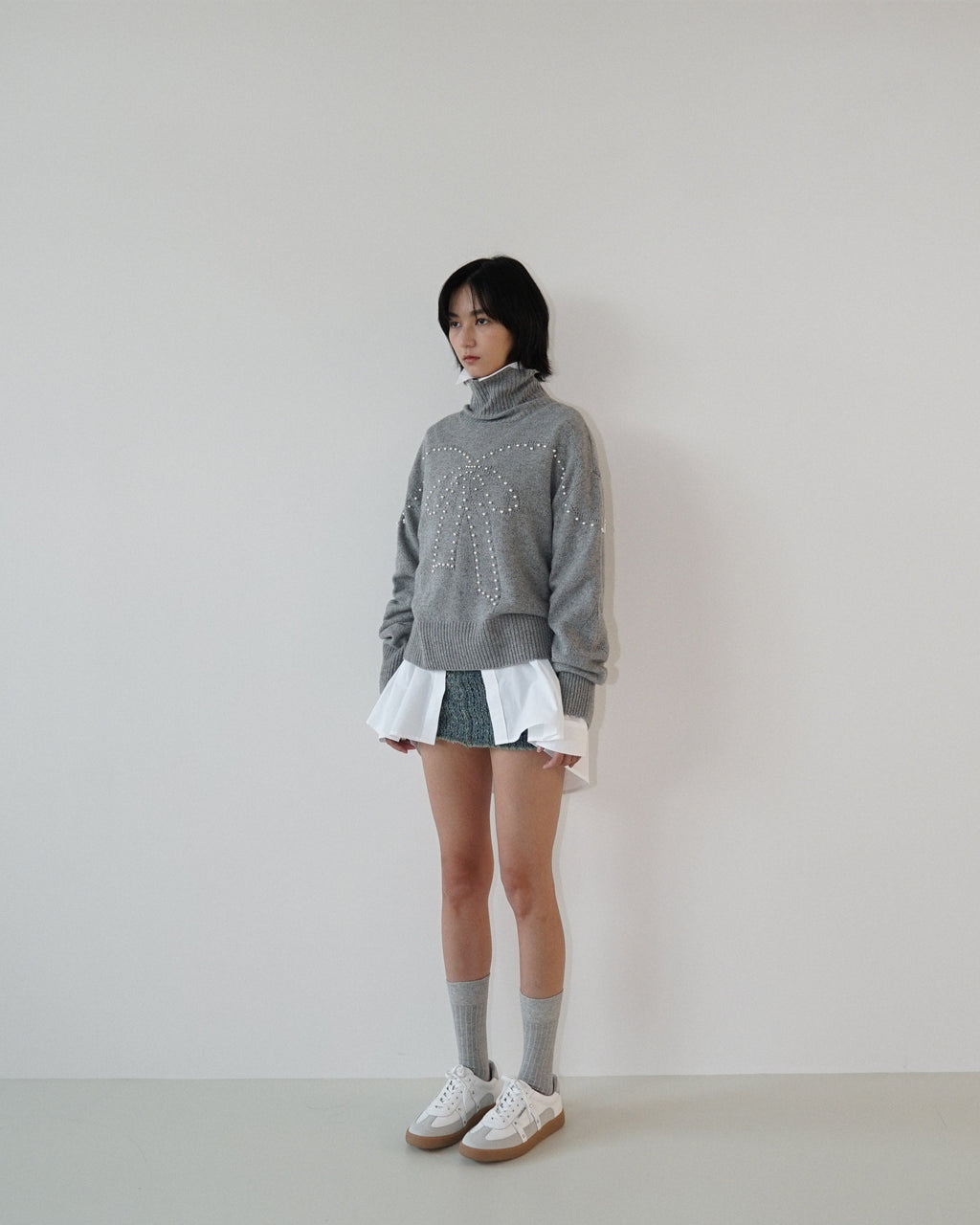 Kimhe Kim - Pearl Embellished Pointelle Sweater (Grey) product image 2 | TRAB K-Fashion Australia