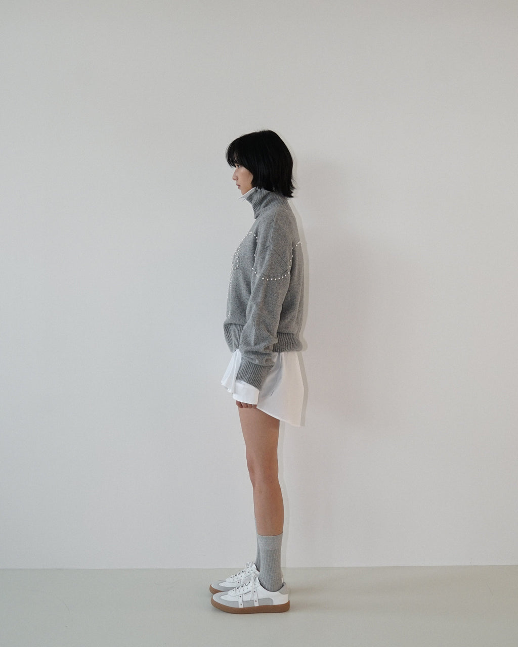 Kimhe Kim - Pearl Embellished Pointelle Sweater (Grey) product image 3 | TRAB K-Fashion Australia