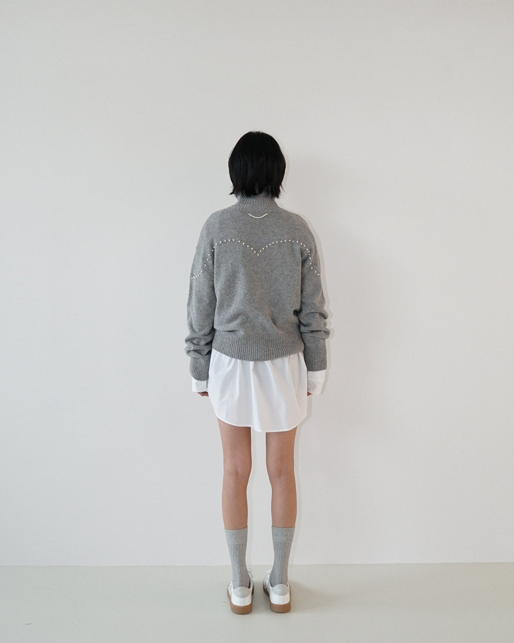 Kimhe Kim - Pearl Embellished Pointelle Sweater (Grey) product image 4 | TRAB K-Fashion Australia