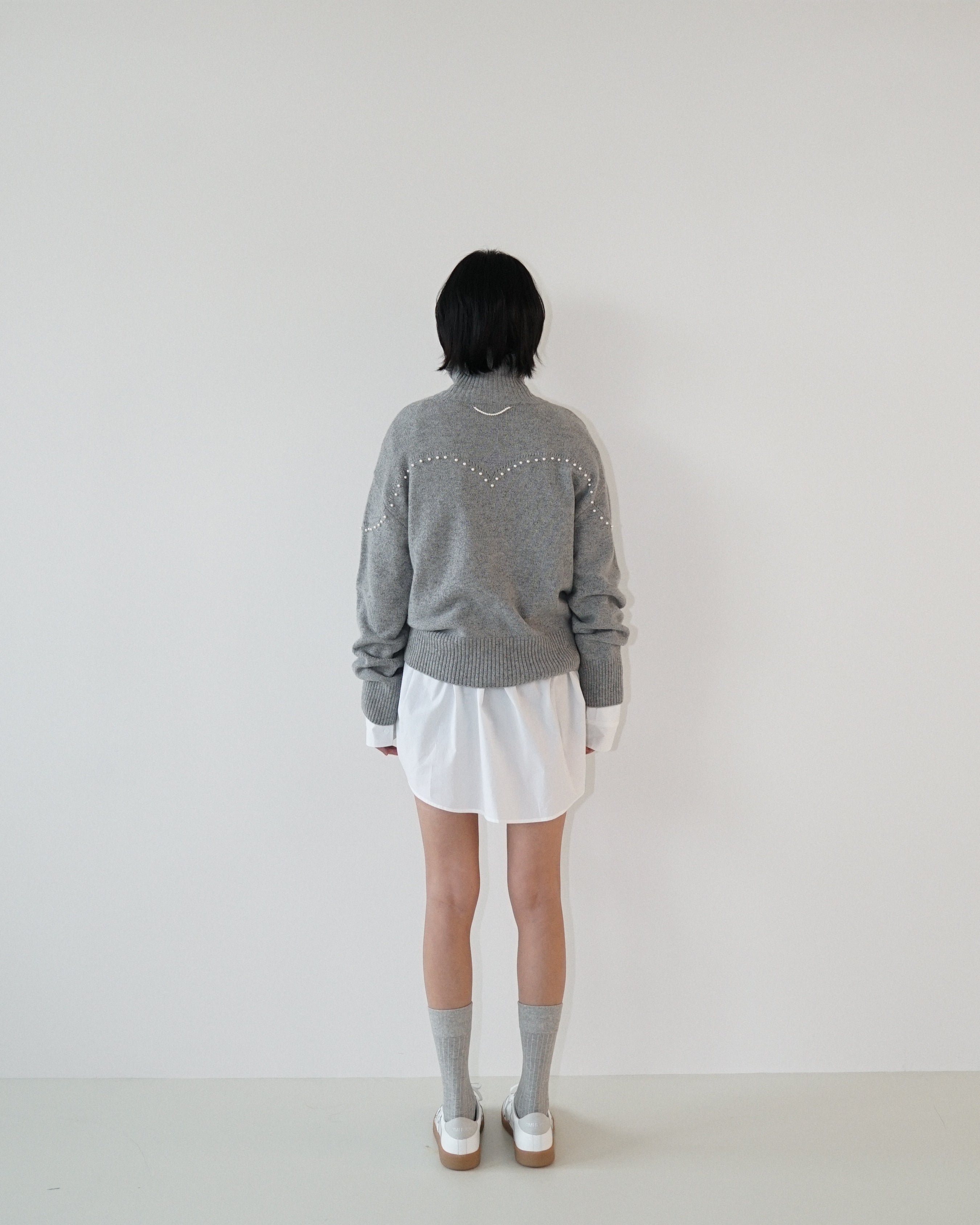 Kimhe Kim - Pearl Embellished Pointelle Sweater (Grey) product image 4 | TRAB K-Fashion Australia
