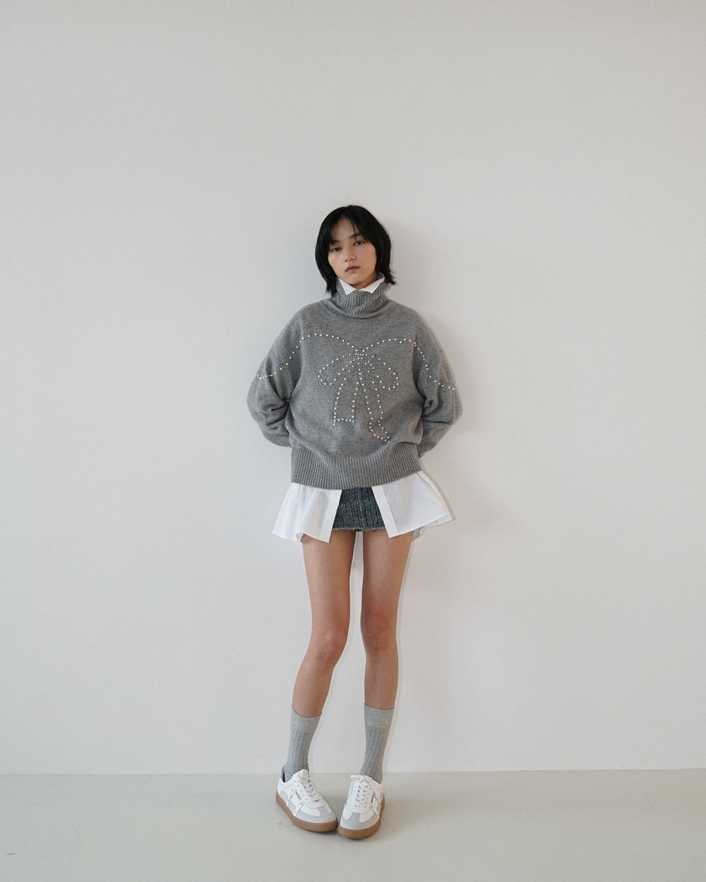 Kimhe Kim - Pearl Embellished Pointelle Sweater (Grey) product image 5 | TRAB K-Fashion Australia