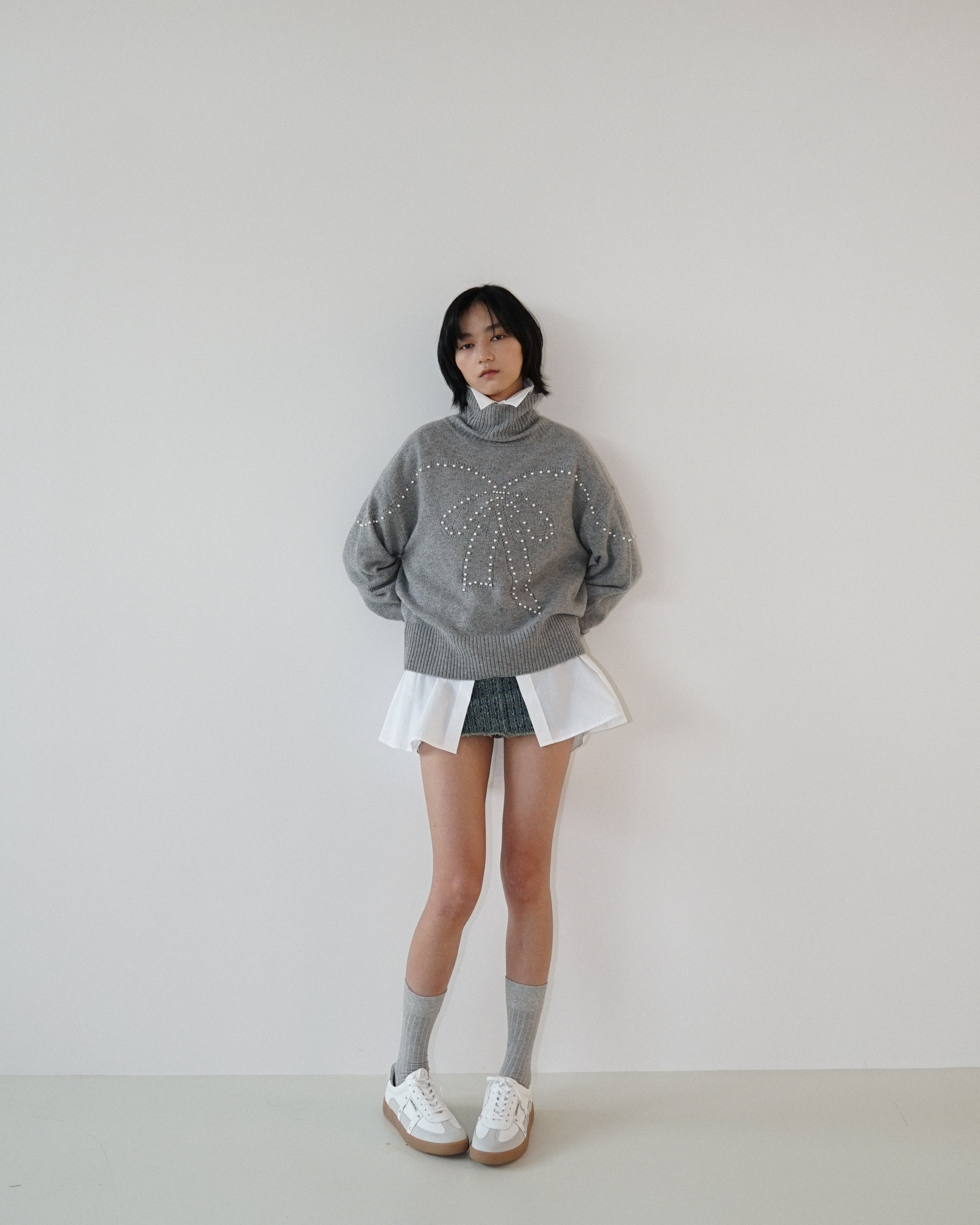 Kimhe Kim - Pearl Embellished Pointelle Sweater (Grey) product image 5 | TRAB K-Fashion Australia
