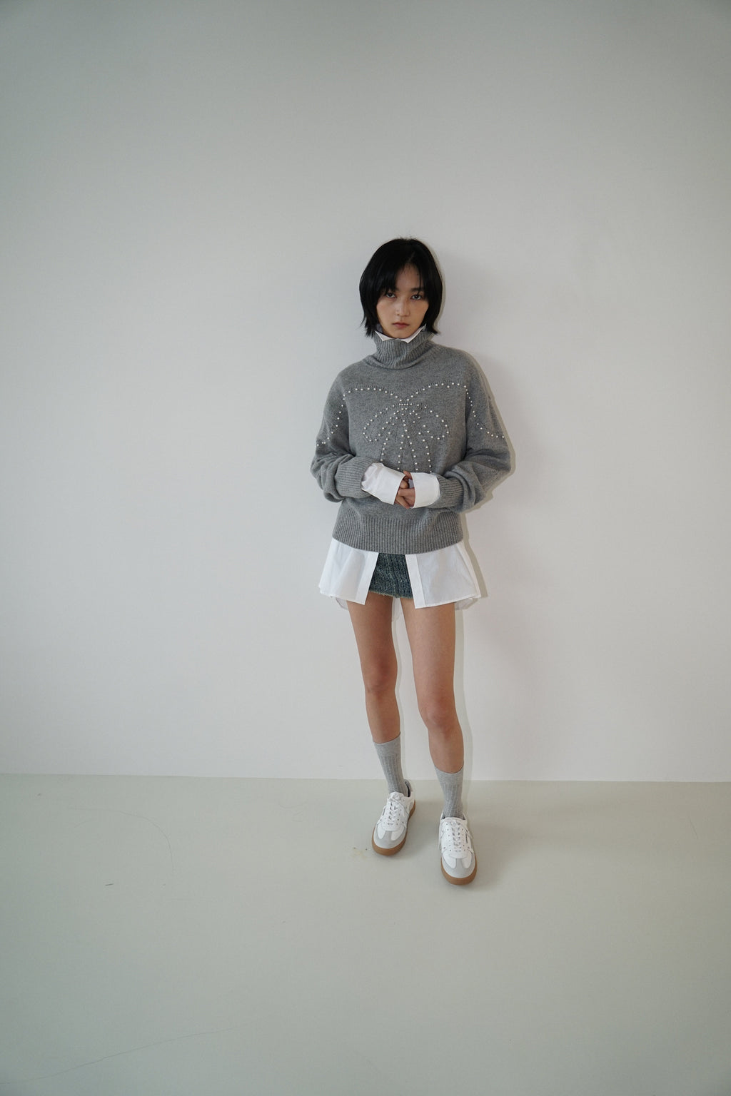 Kimhe Kim - Pearl Embellished Pointelle Sweater (Grey) product image 6 | TRAB K-Fashion Australia