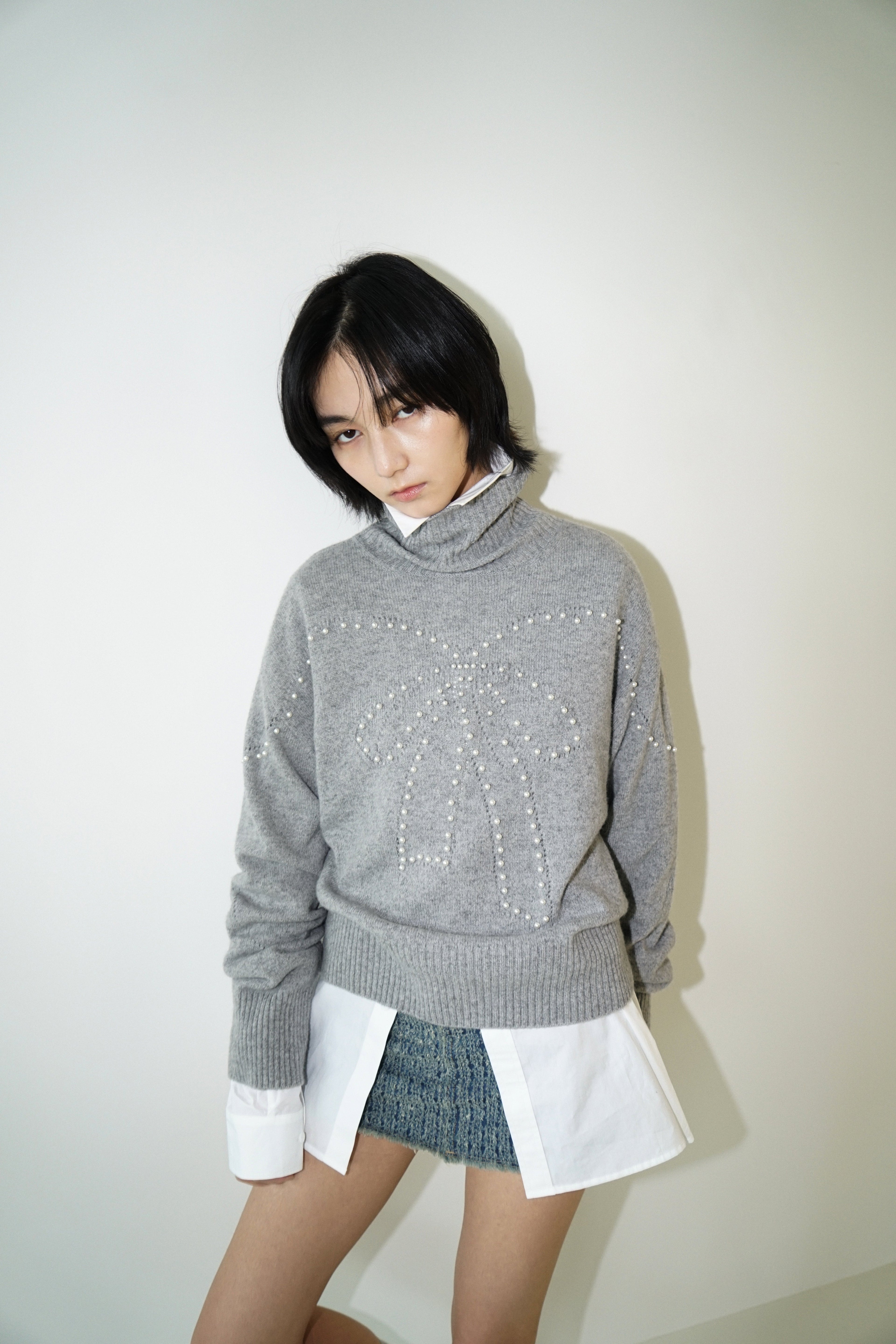 Kimhe Kim - Pearl Embellished Pointelle Sweater (Grey) product image 7 | TRAB K-Fashion Australia