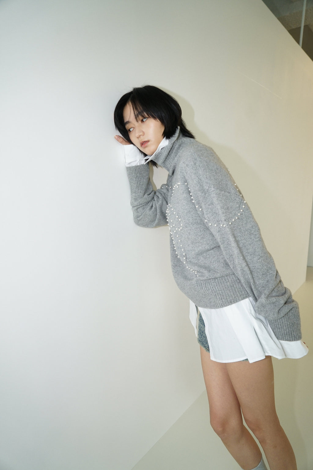 Kimhe Kim - Pearl Embellished Pointelle Sweater (Grey) product image 8 | TRAB K-Fashion Australia