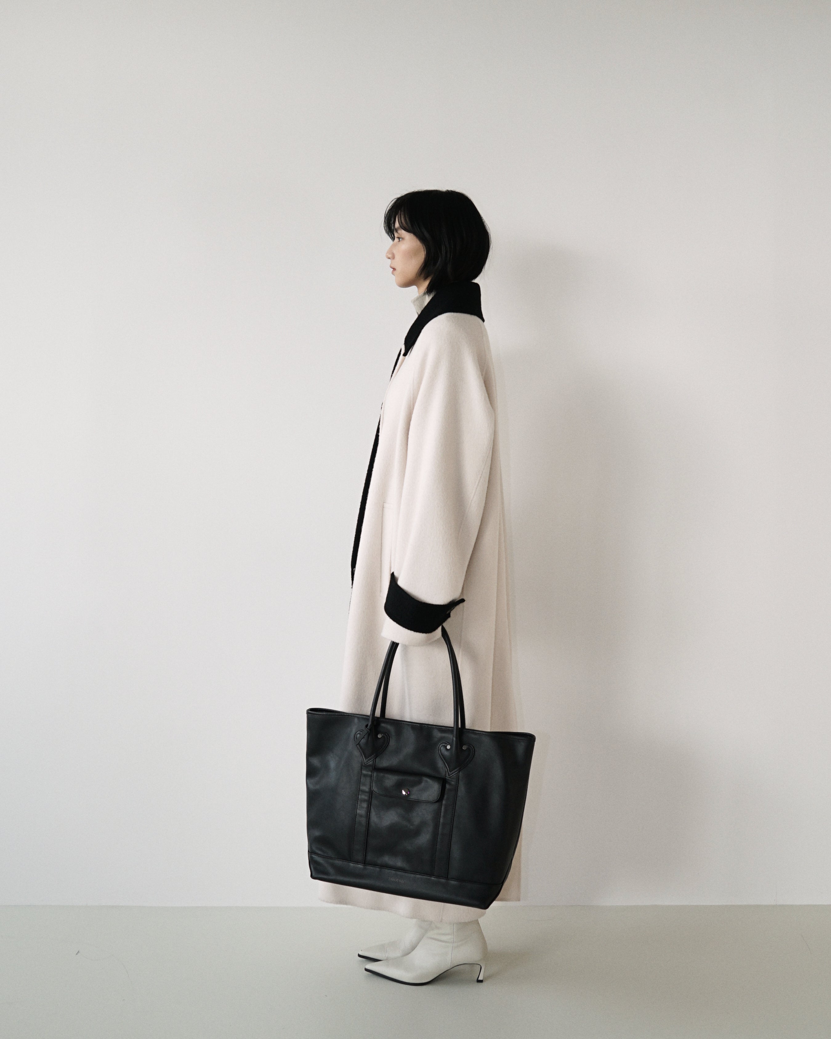 Kimhe Kim - Bi-Color Alpaca Blend Fringe Scarf Long Coat (Ivory/Black) product image 3 | TRAB K-Fashion Australia