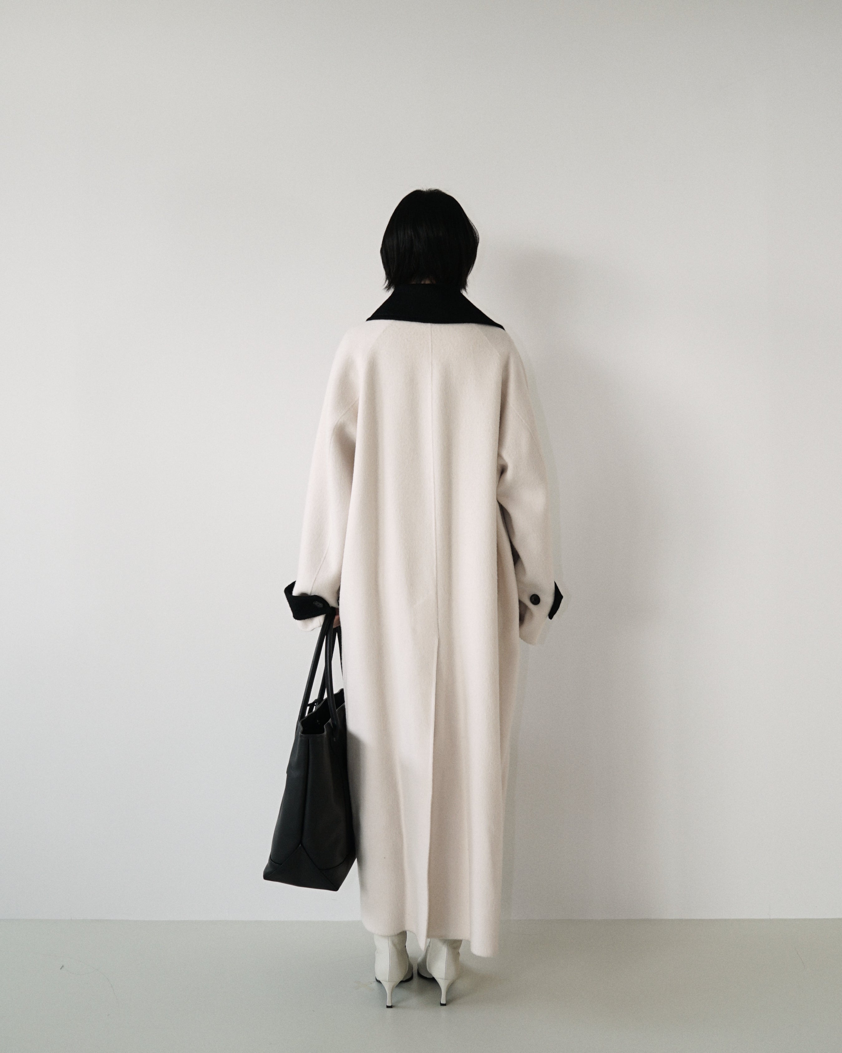 Kimhe Kim - Bi-Color Alpaca Blend Fringe Scarf Long Coat (Ivory/Black) product image 4 | TRAB K-Fashion Australia