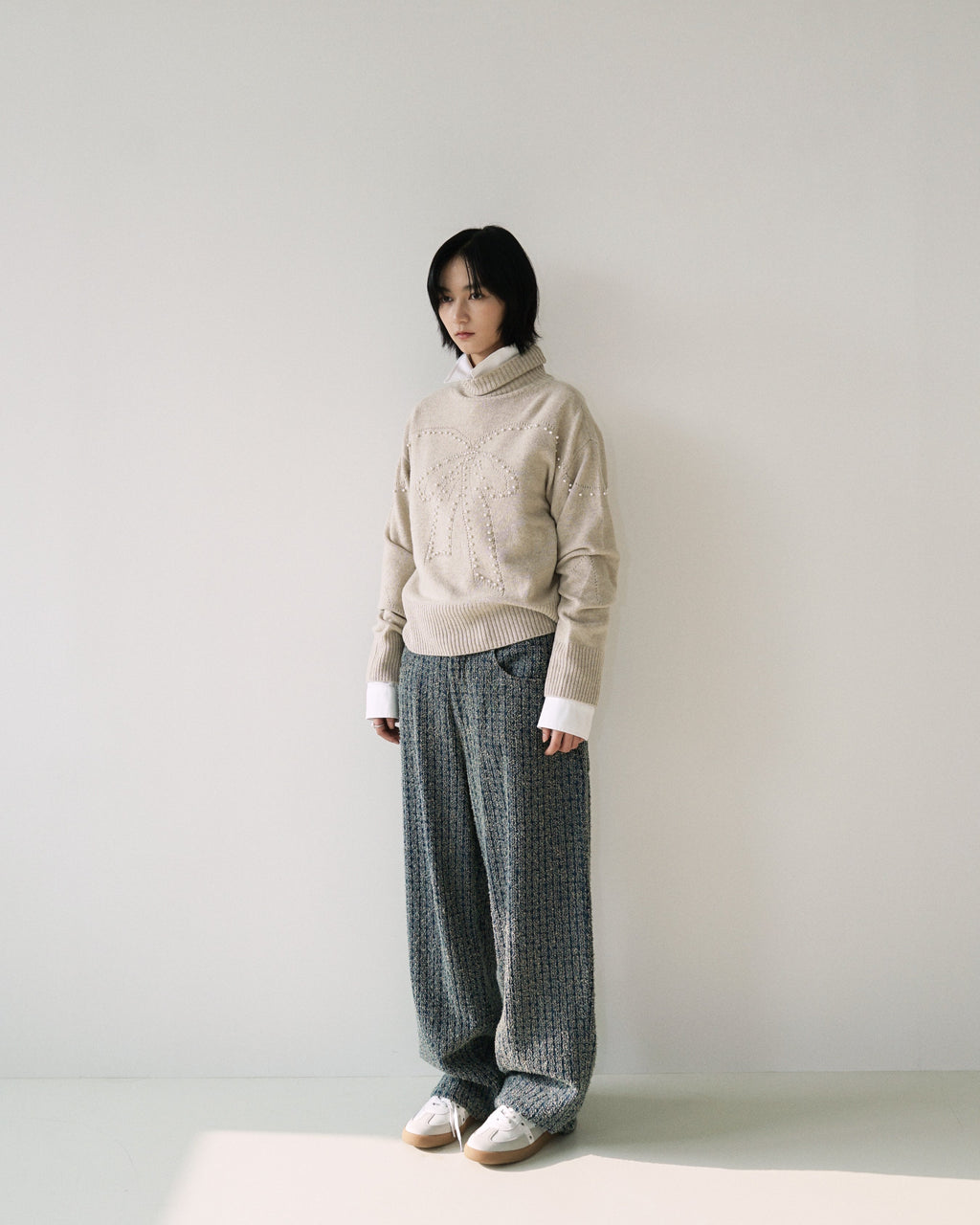 Kimhe Kim - Pearl Embellished Pointelle Sweater (Beige) product image 2 | TRAB K-Fashion Australia