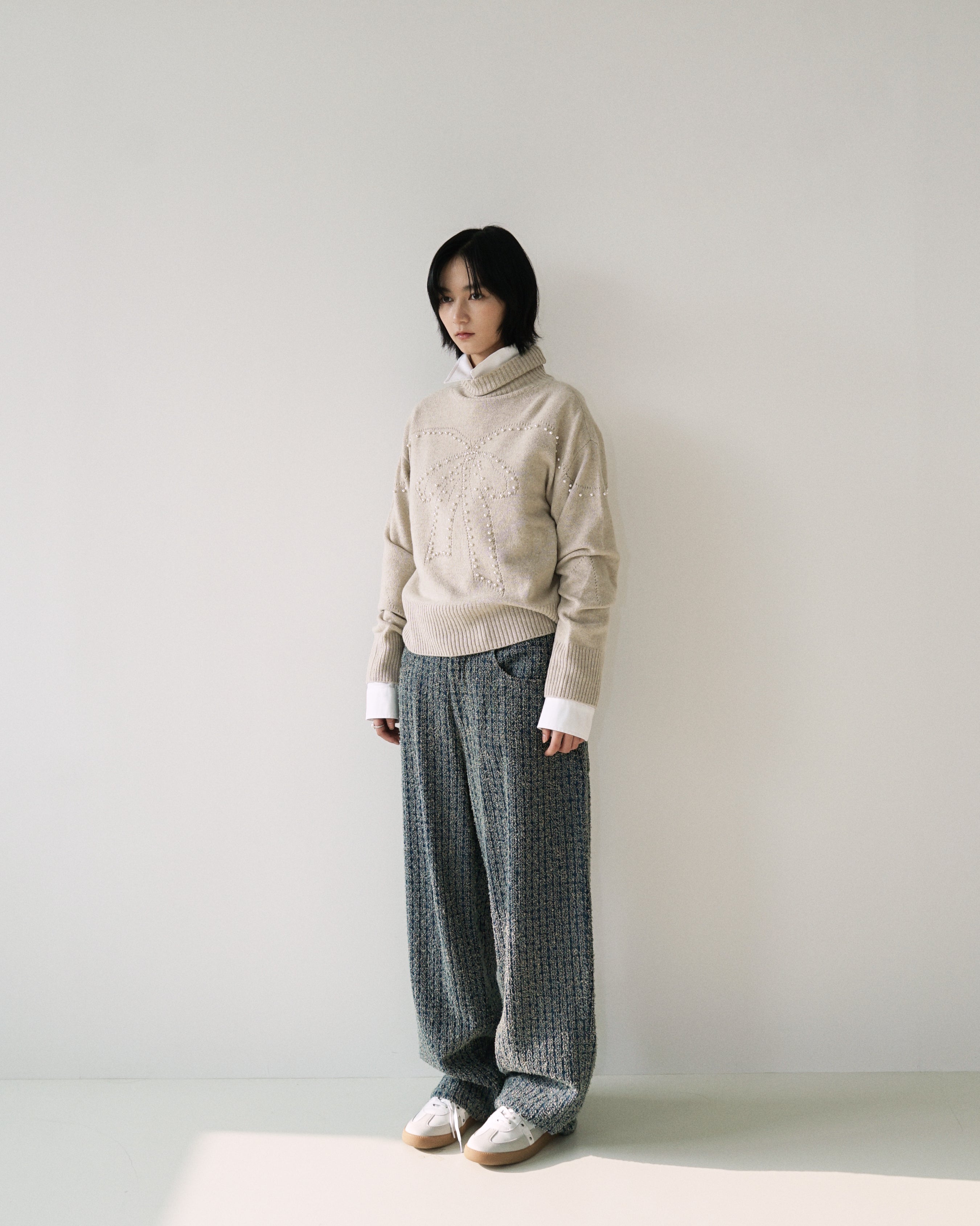 Kimhe Kim - Pearl Embellished Pointelle Sweater (Beige) product image 2 | TRAB K-Fashion Australia