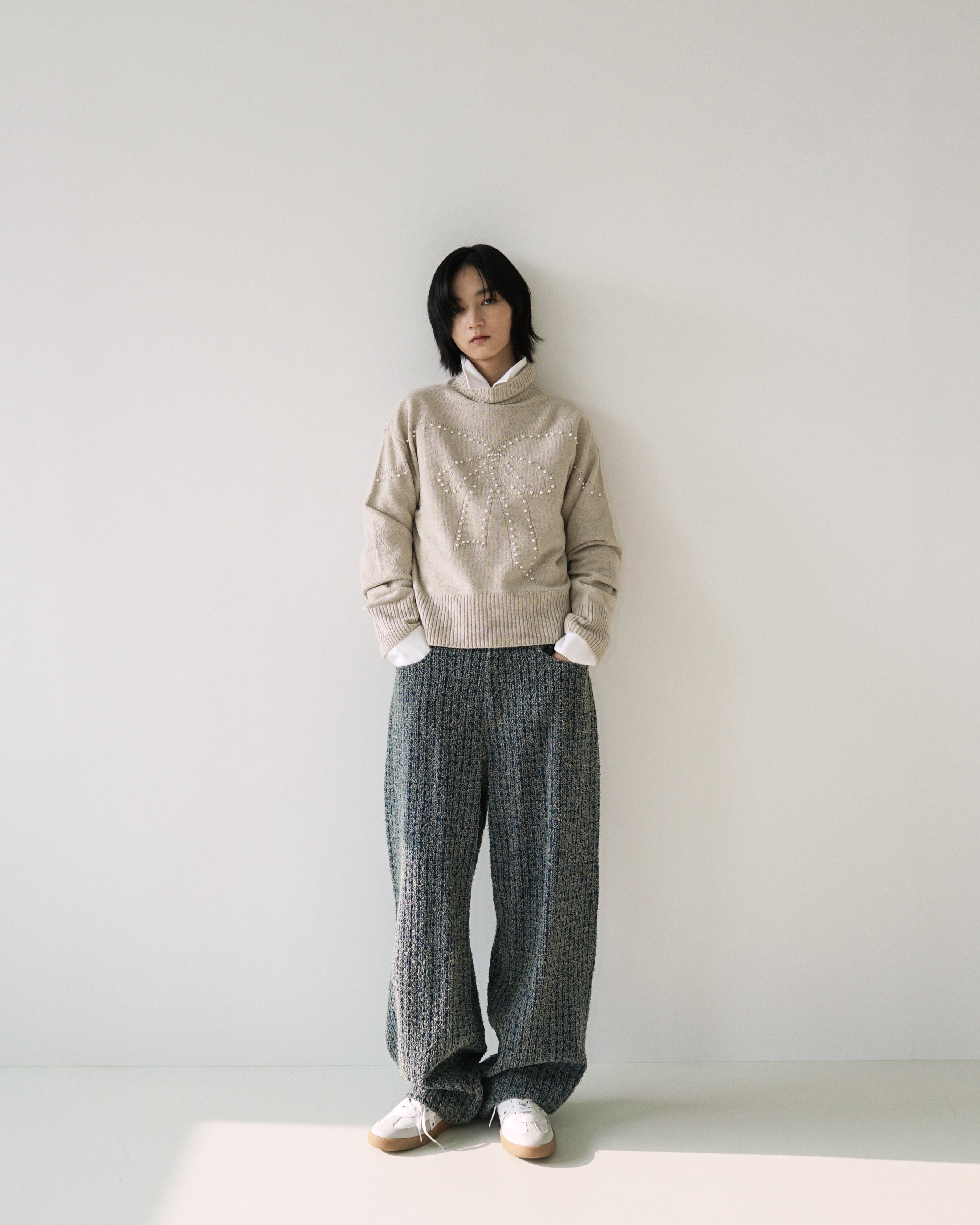 Kimhe Kim - Pearl Embellished Pointelle Sweater (Beige) product image 5 | TRAB K-Fashion Australia
