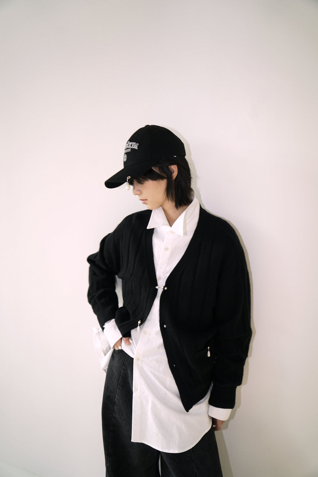 Kimhe Kim - Pearl Pierced Baseball Cap (Black) product image 8 | TRAB K-Fashion Australia