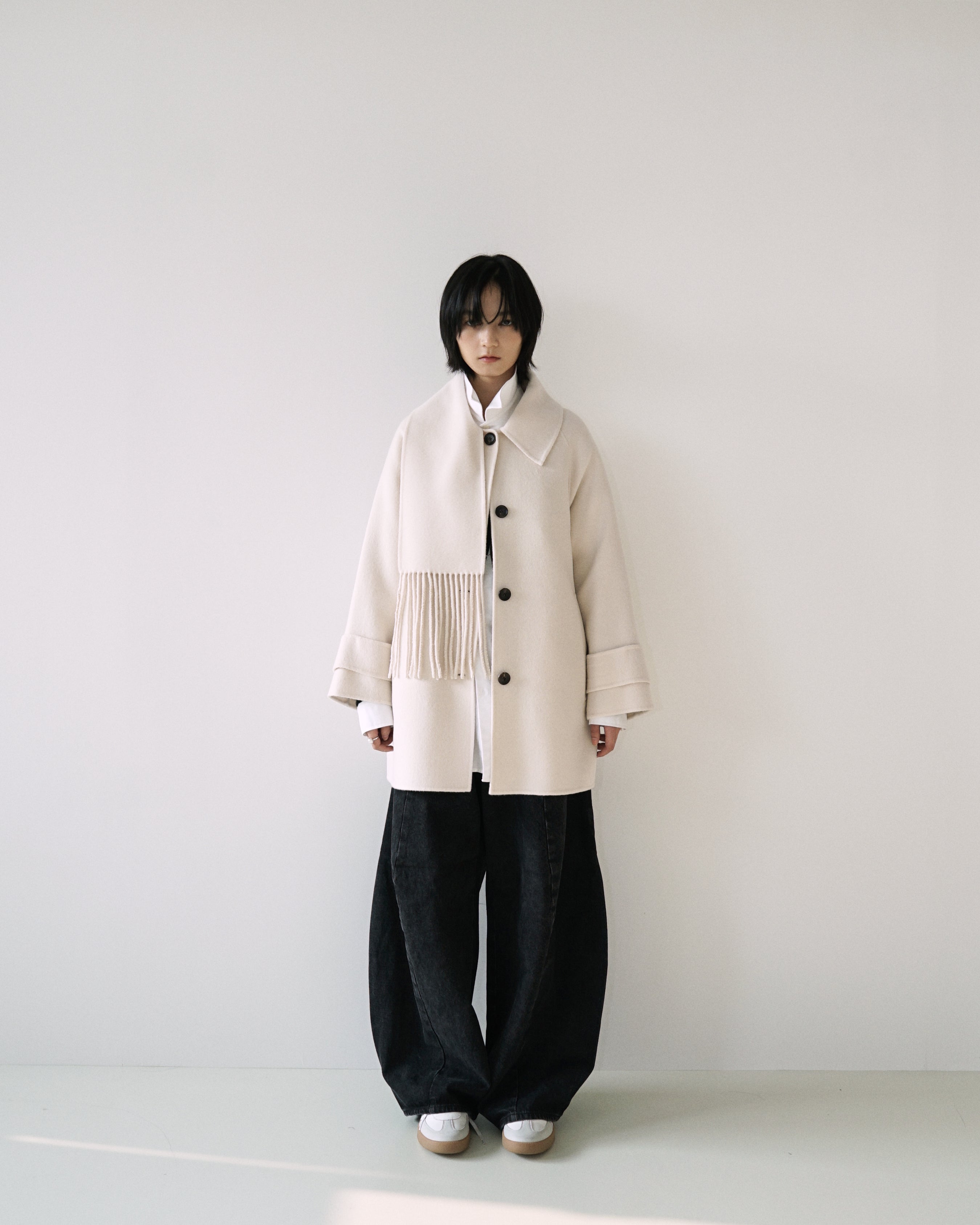 Kimhe Kim - Scarf Detail Half Coat (Ivory) product image 1 | TRAB K-Fashion Australia