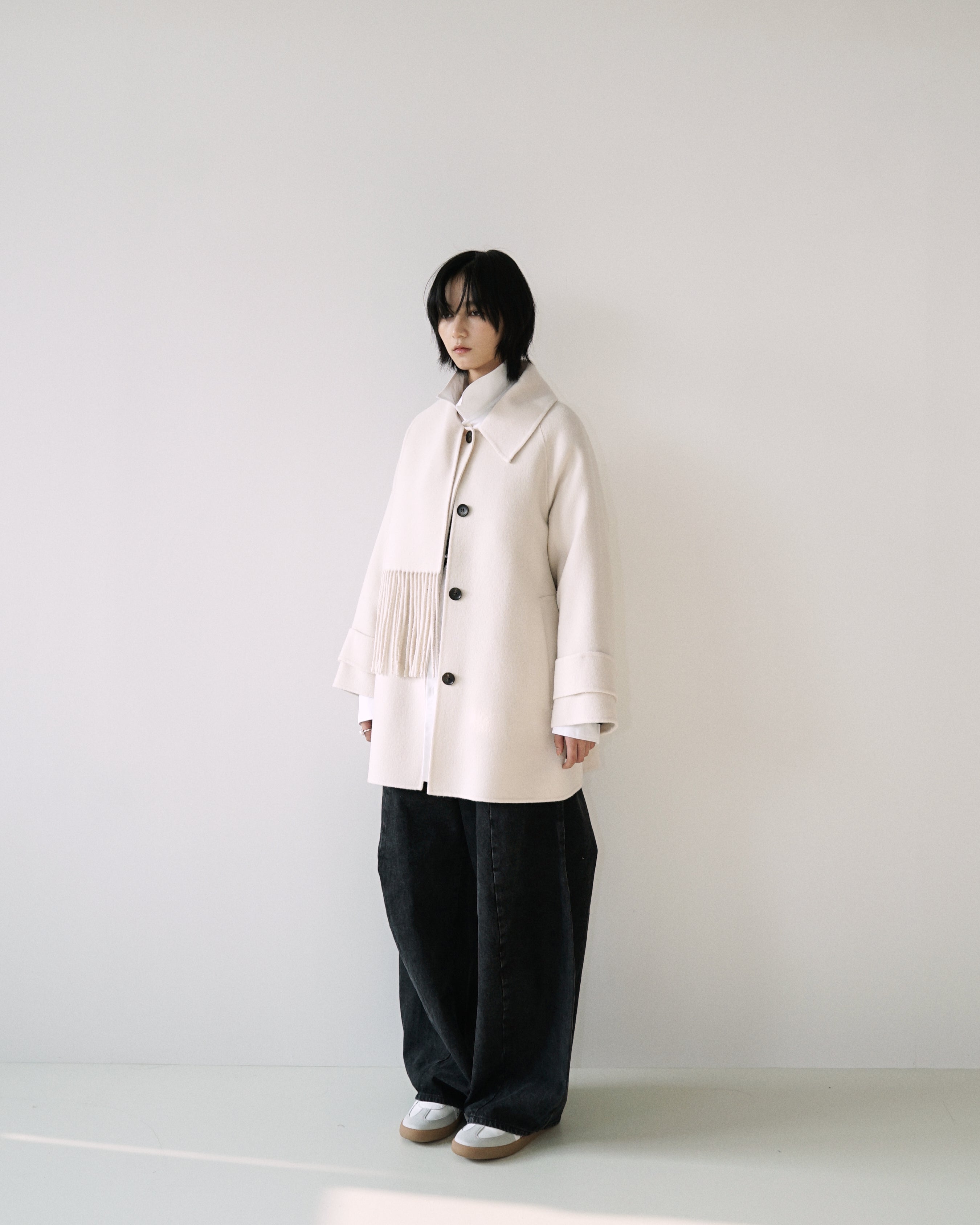 Kimhe Kim - Scarf Detail Half Coat (Ivory) product image 2 | TRAB K-Fashion Australia