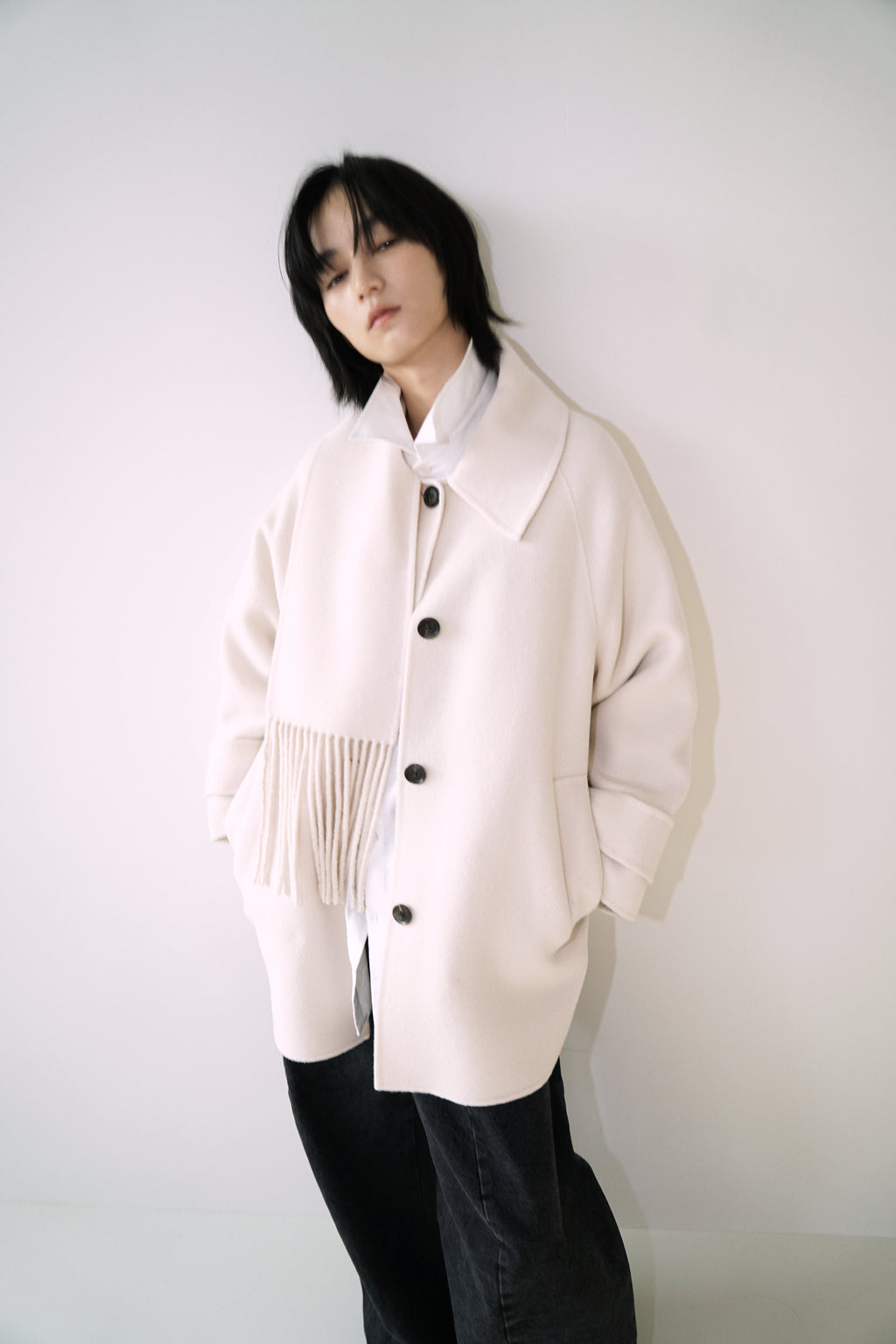 Kimhe Kim - Scarf Detail Half Coat (Ivory) product image 6 | TRAB K-Fashion Australia