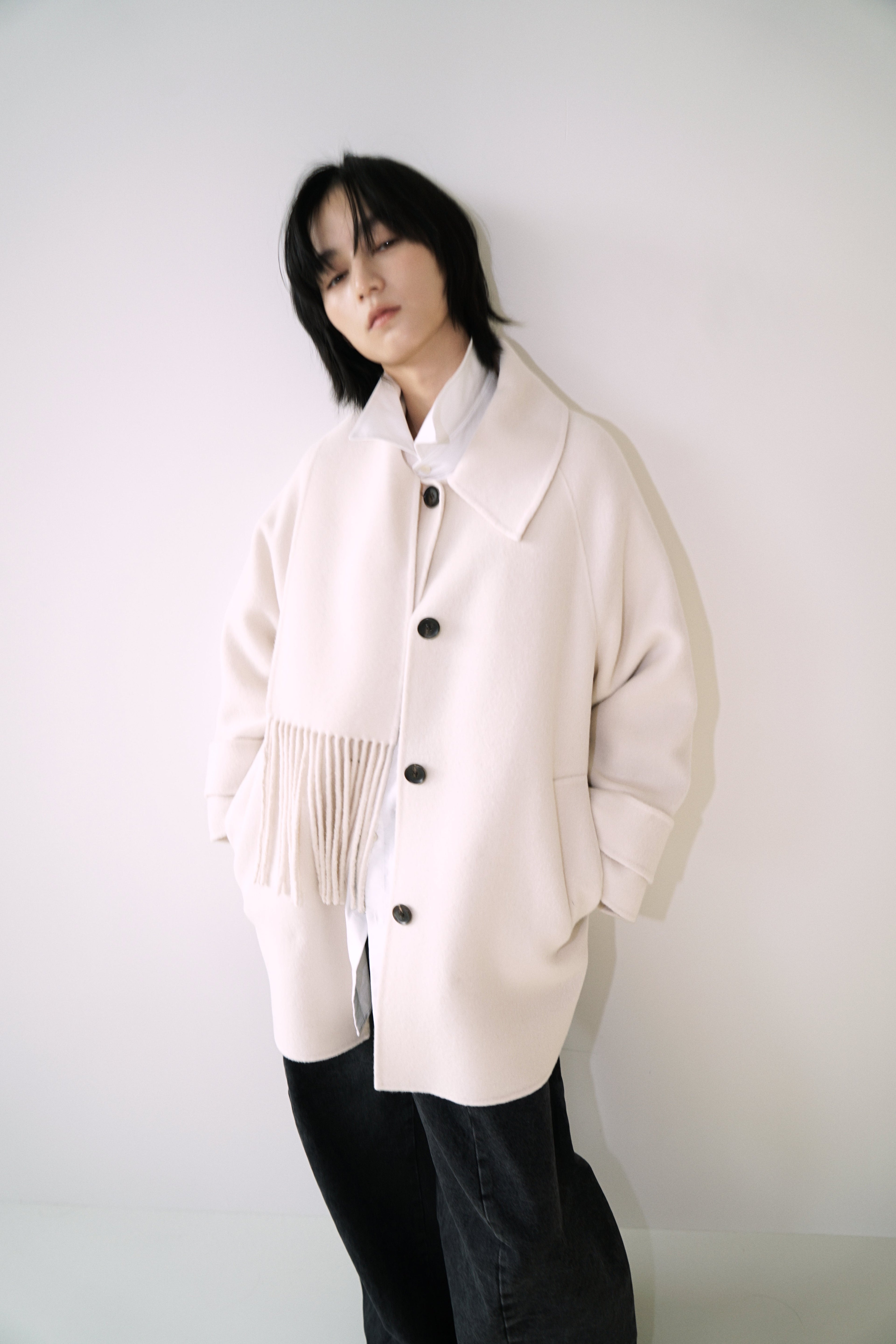 Kimhe Kim - Scarf Detail Half Coat (Ivory) product image 6 | TRAB K-Fashion Australia