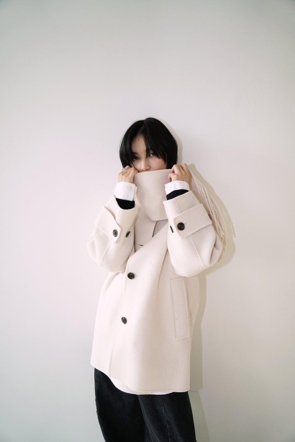 Kimhe Kim - Scarf Detail Half Coat (Ivory) product image 7 | TRAB K-Fashion Australia