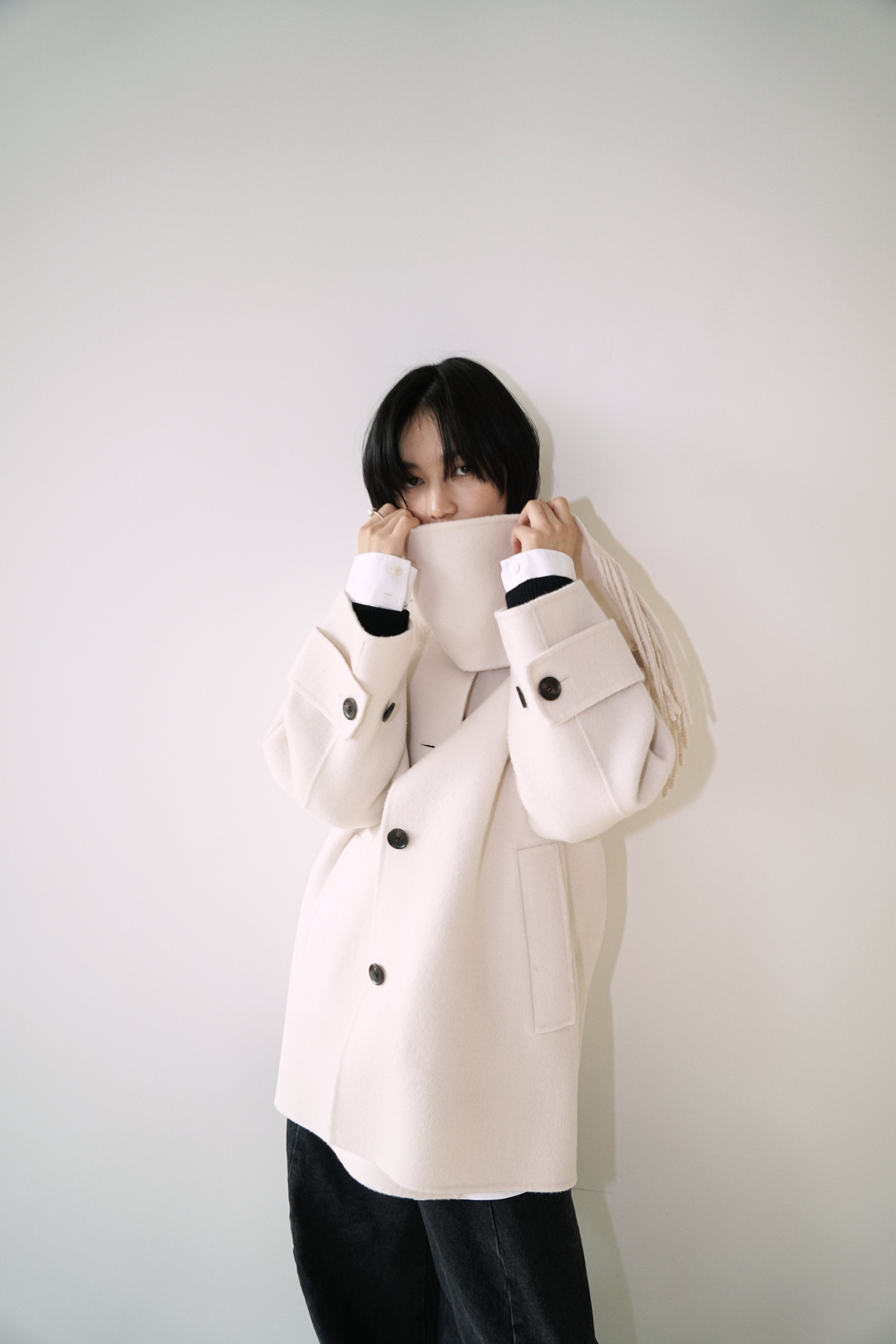 Kimhe Kim - Scarf Detail Half Coat (Ivory) product image 7 | TRAB K-Fashion Australia