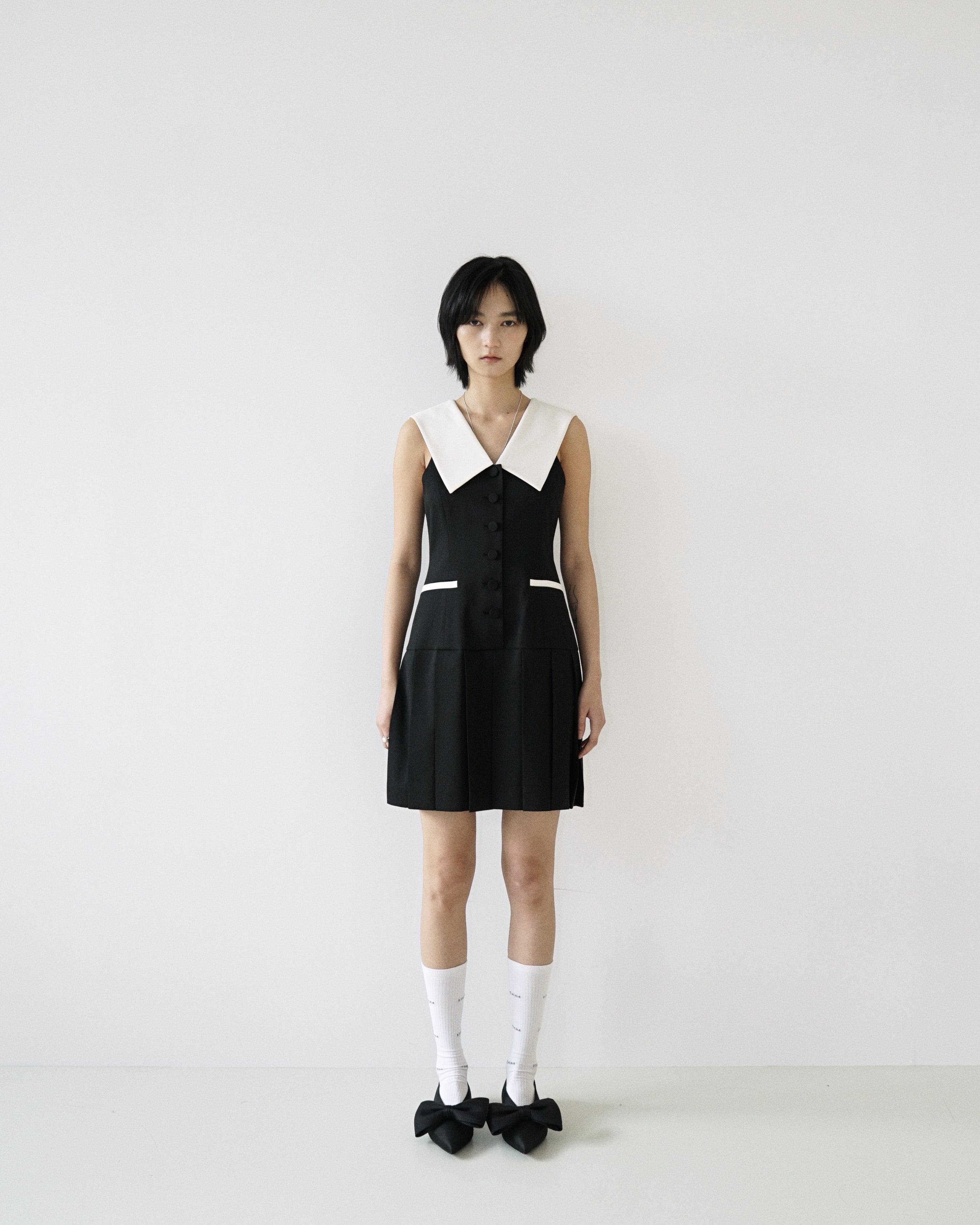 Kimhe Kim - Malevich Sailor Collar Pleated Sleeveless Dress (Black/Ivory) product image 2 | TRAB K-Fashion Australia