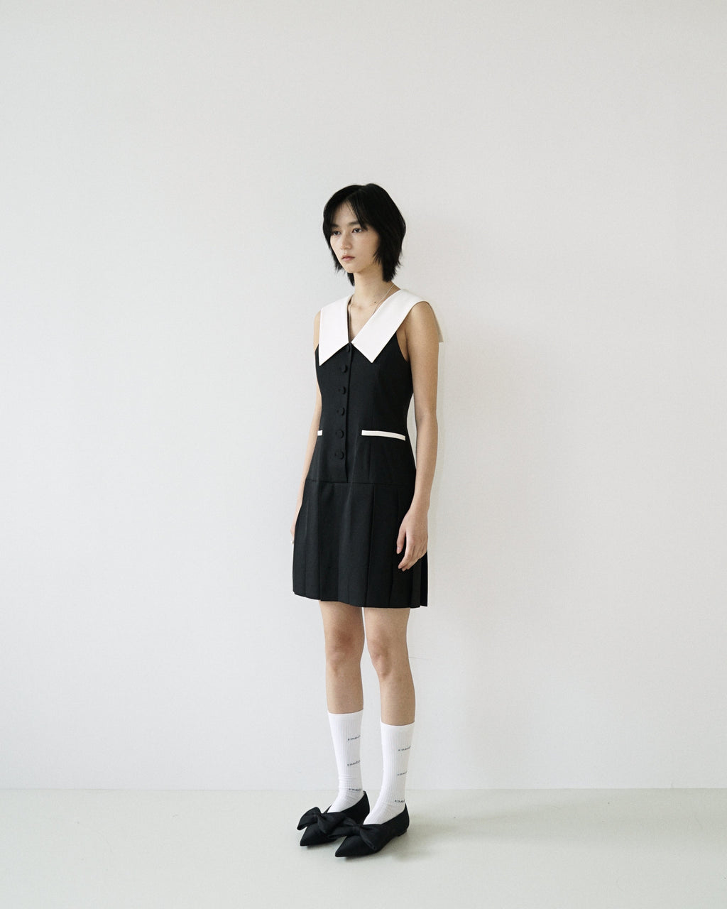 Kimhe Kim - Malevich Sailor Collar Pleated Sleeveless Dress (Black/Ivory) product image 3 | TRAB K-Fashion Australia