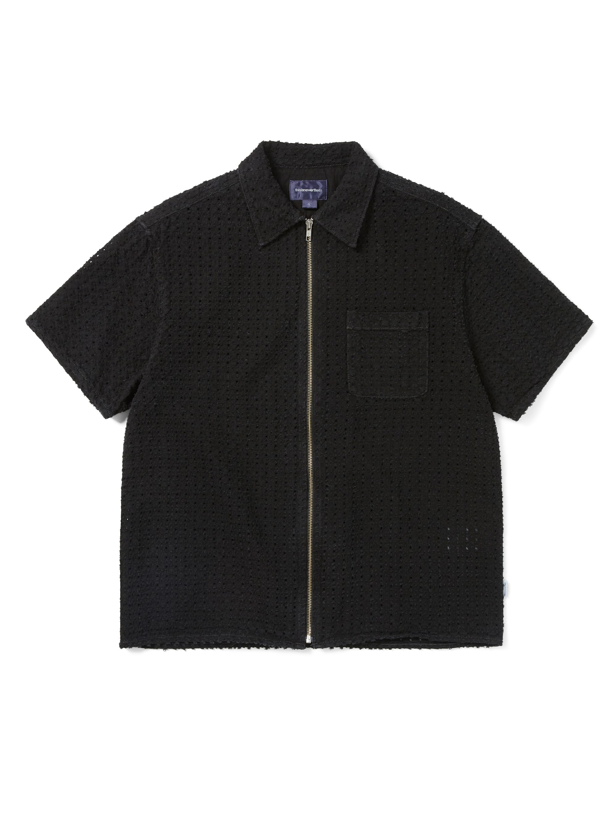 thisisneverthat - Damaged Denim Zip S/S Shirt (Black) product image 1 | TRAB K-Fashion Australia