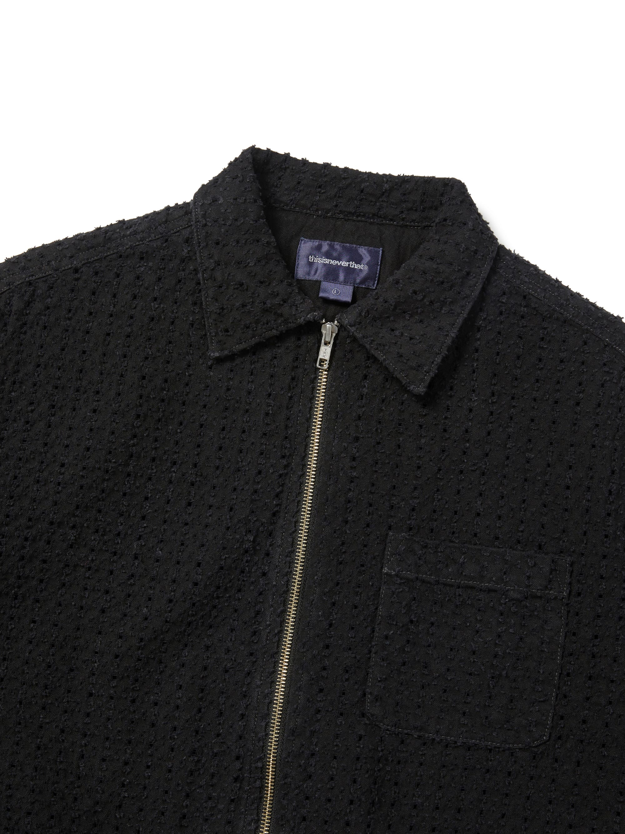 thisisneverthat - Damaged Denim Zip S/S Shirt (Black) product image 2 | TRAB K-Fashion Australia