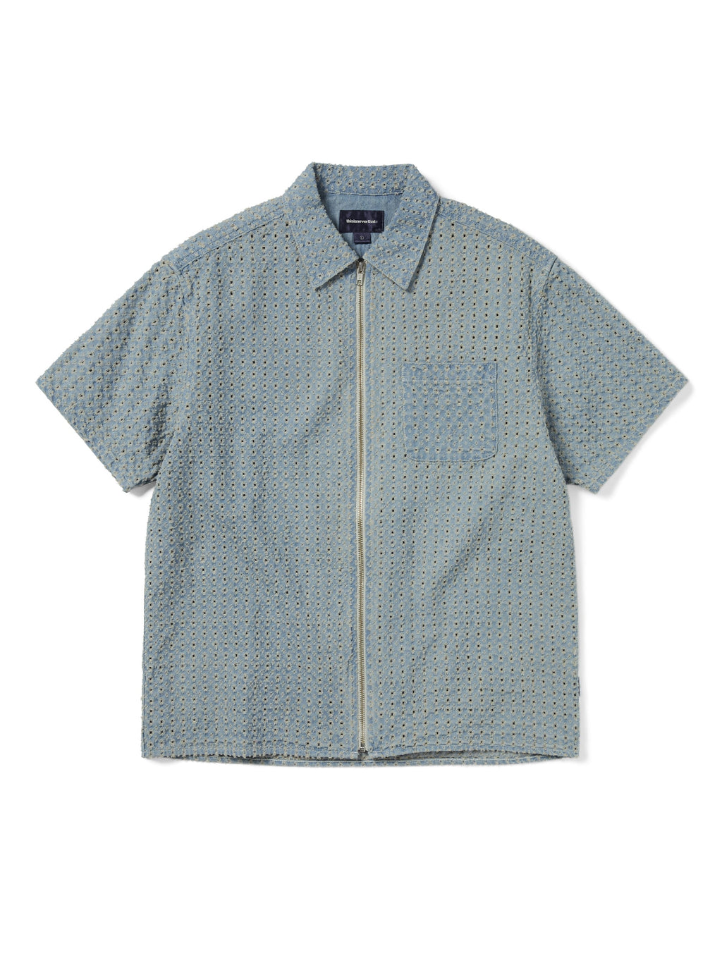 thisisneverthat - Damaged Denim Zip S/S Shirt (Blue) product image 1 | TRAB K-Fashion Australia