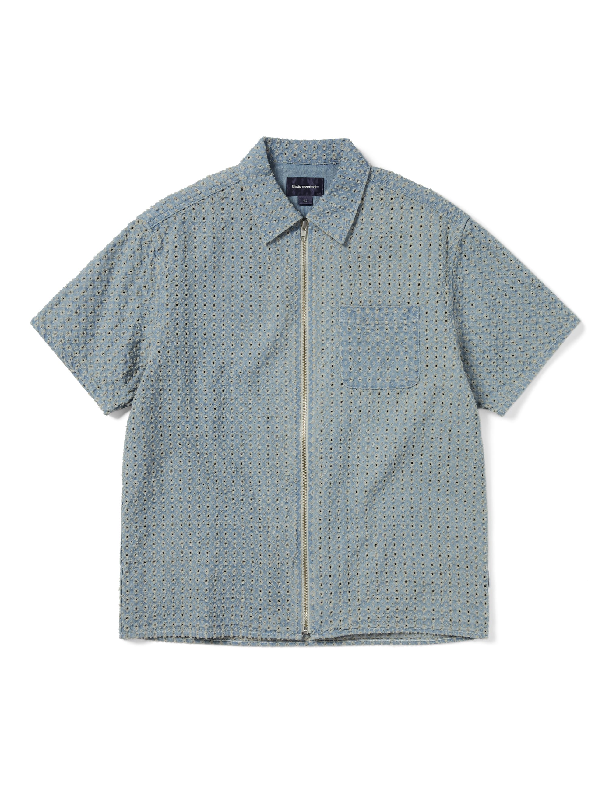 thisisneverthat - Damaged Denim Zip S/S Shirt (Washed Blue) product image 1 | TRAB K-Fashion Australia