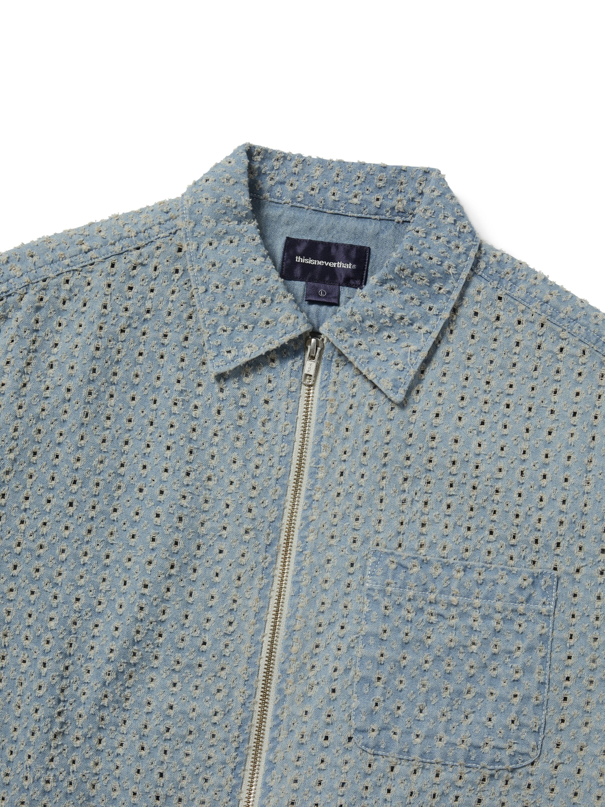 thisisneverthat - Damaged Denim Zip S/S Shirt (Blue) product image 2 | TRAB K-Fashion Australia
