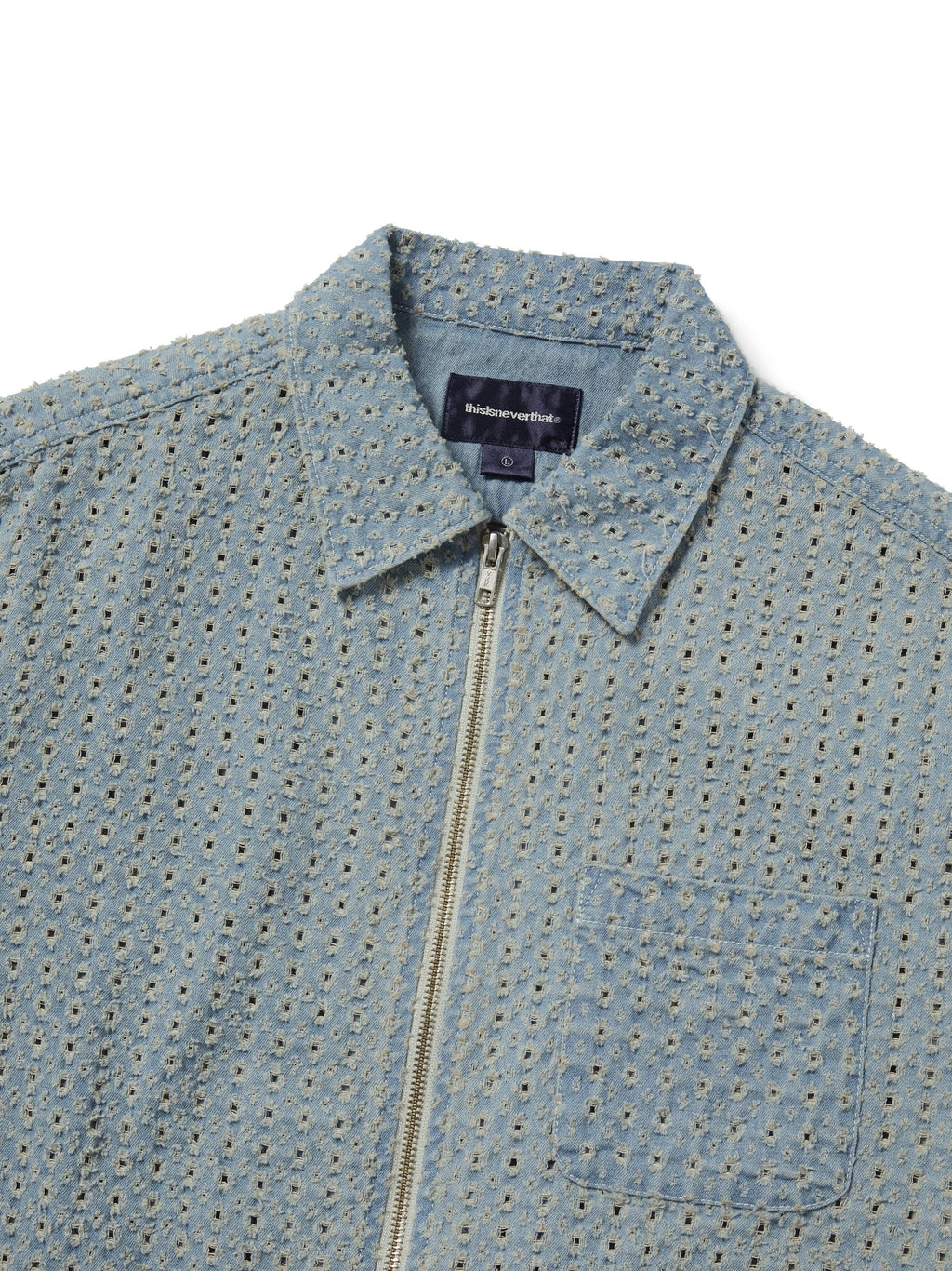 thisisneverthat - Damaged Denim Zip S/S Shirt (Washed Blue) product image 2 | TRAB K-Fashion Australia
