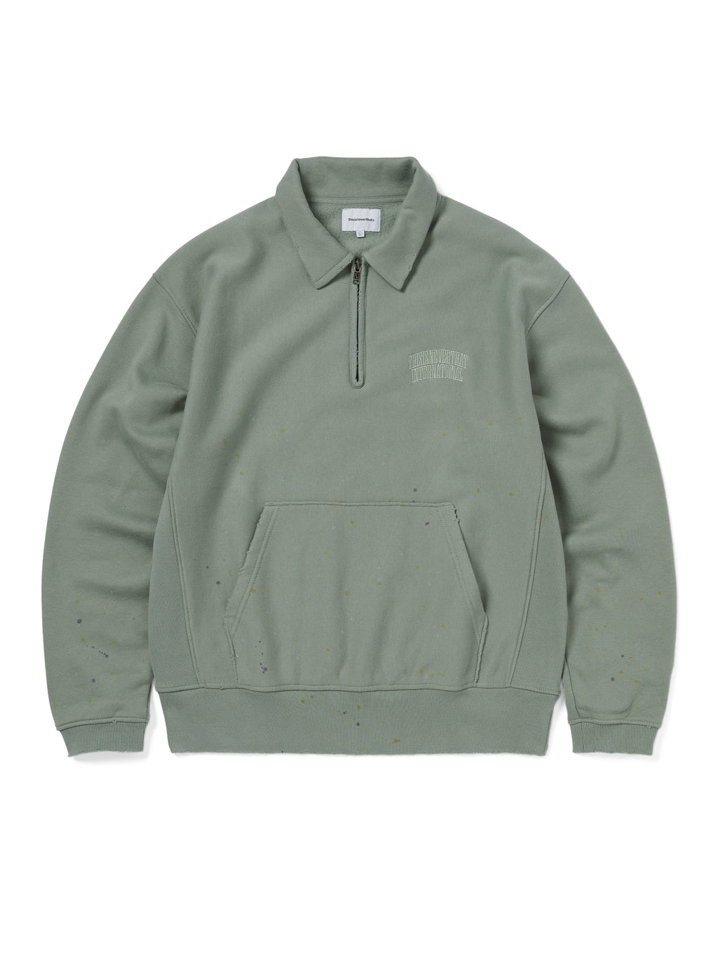 thisisneverthat - Damaged Half Zip Polo Sweatshirt (Deep Olive) product image 1 | TRAB K-Fashion Australia