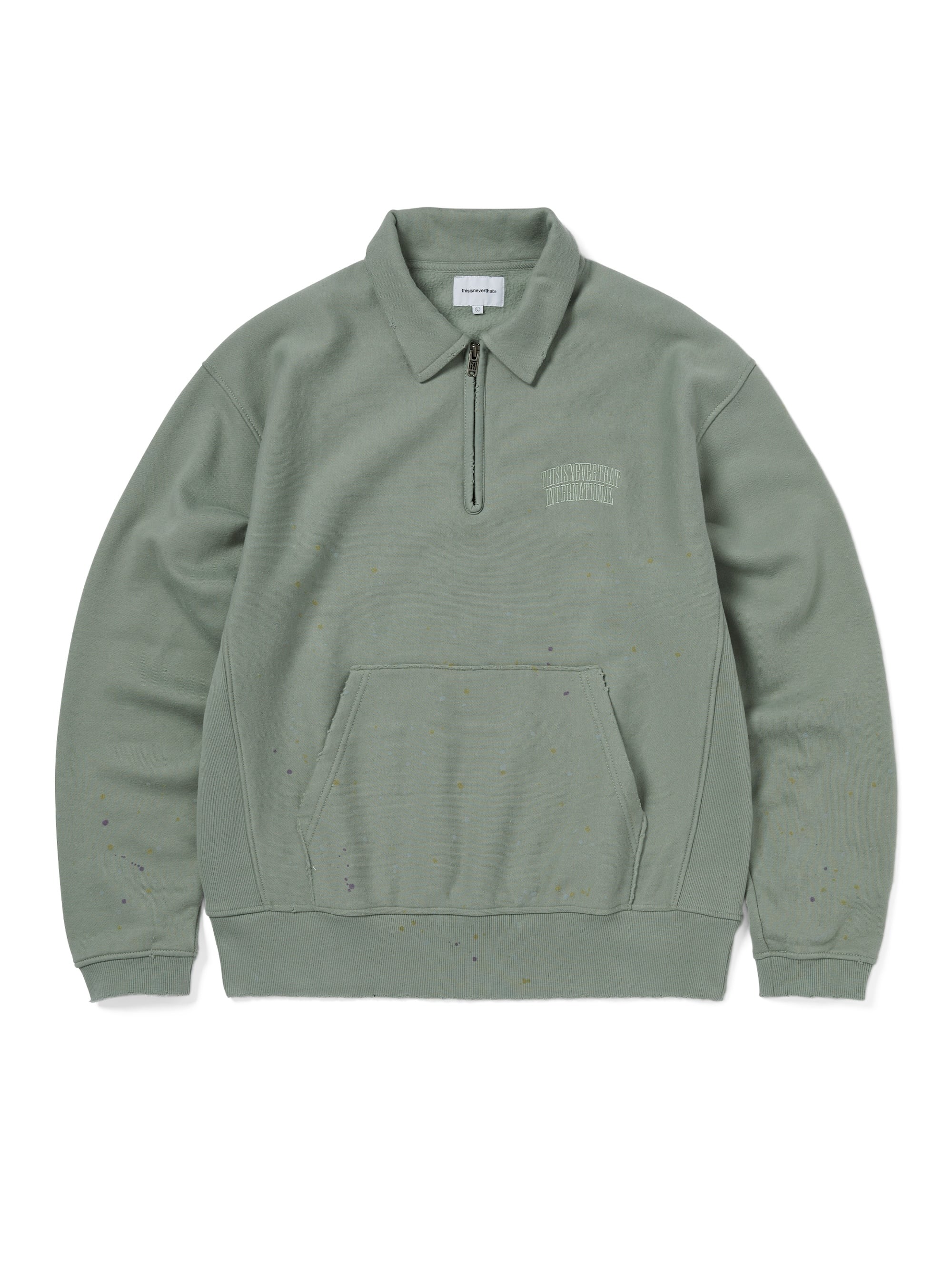 thisisneverthat - Damaged Half Zip Polo Sweatshirt (Deep Olive) product image 1 | TRAB K-Fashion Australia