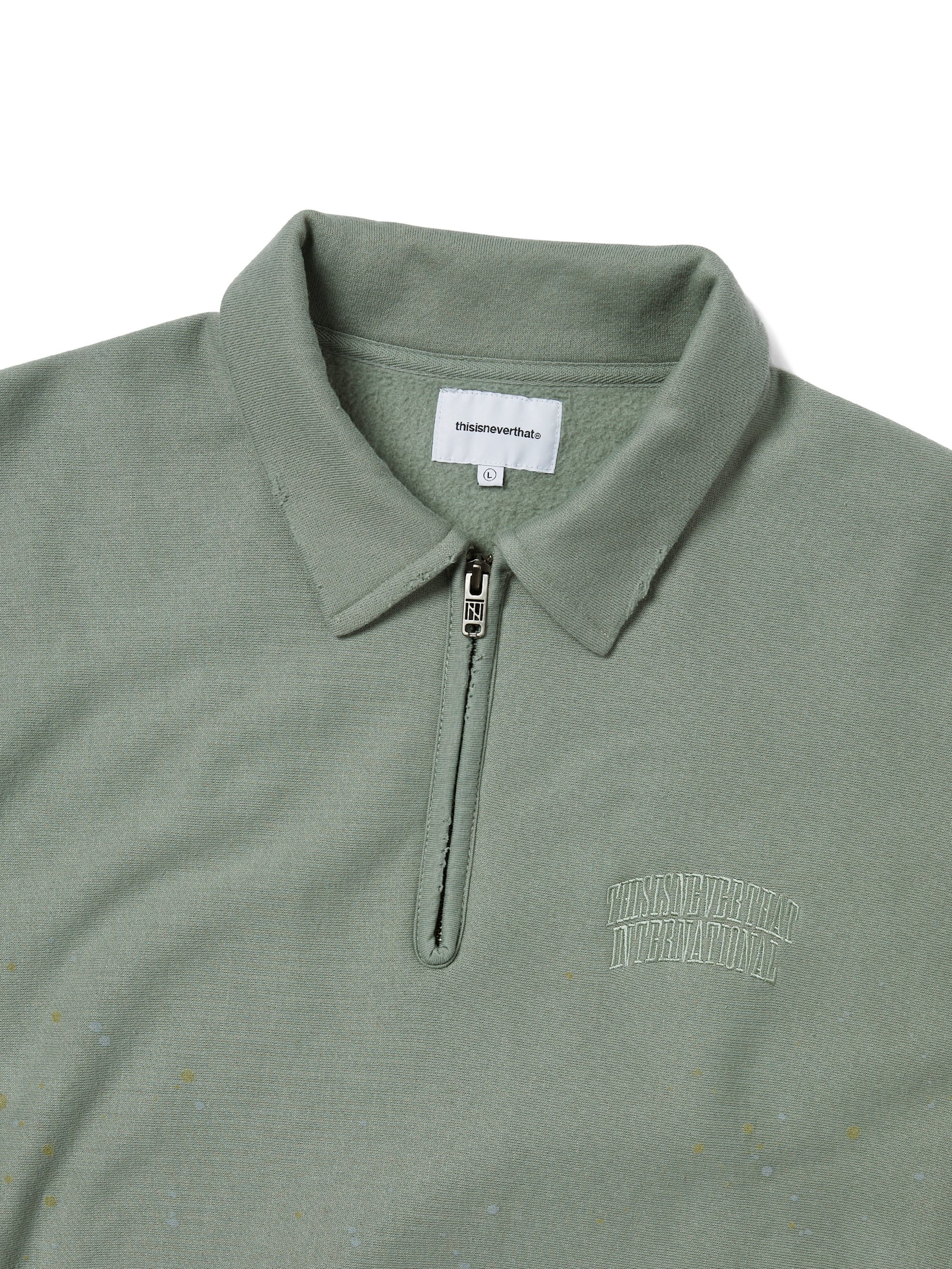 thisisneverthat - Damaged Half Zip Polo Sweatshirt (Deep Olive) product image 2 | TRAB K-Fashion Australia