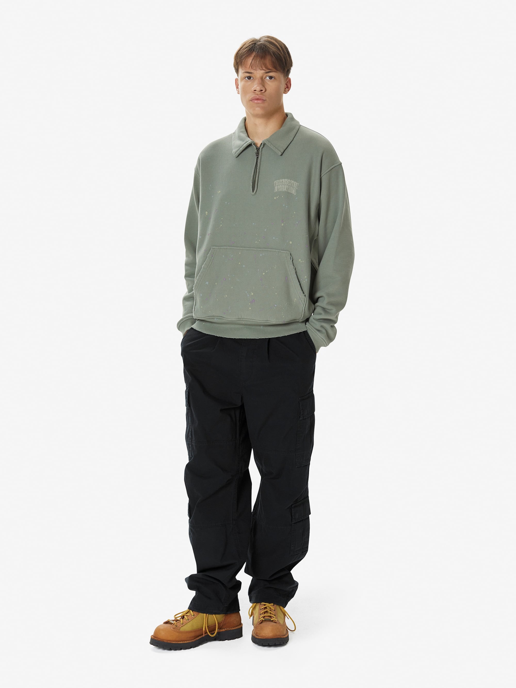 thisisneverthat - Damaged Half Zip Polo Sweatshirt (Deep Olive) product image 6 | TRAB K-Fashion Australia